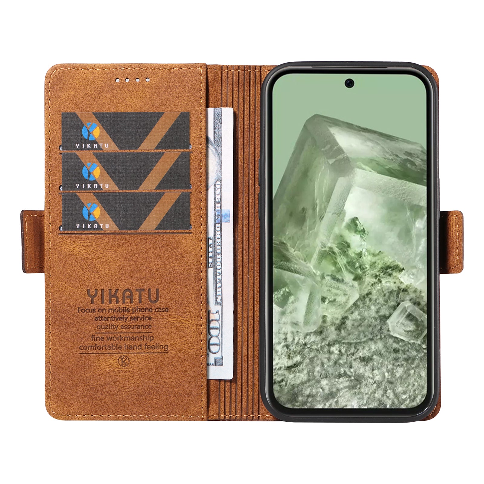 YIKATU YK-005 For Google Pixel 8a Case PU Leather Skin-touch Wallet Flip Phone Cover - Brown