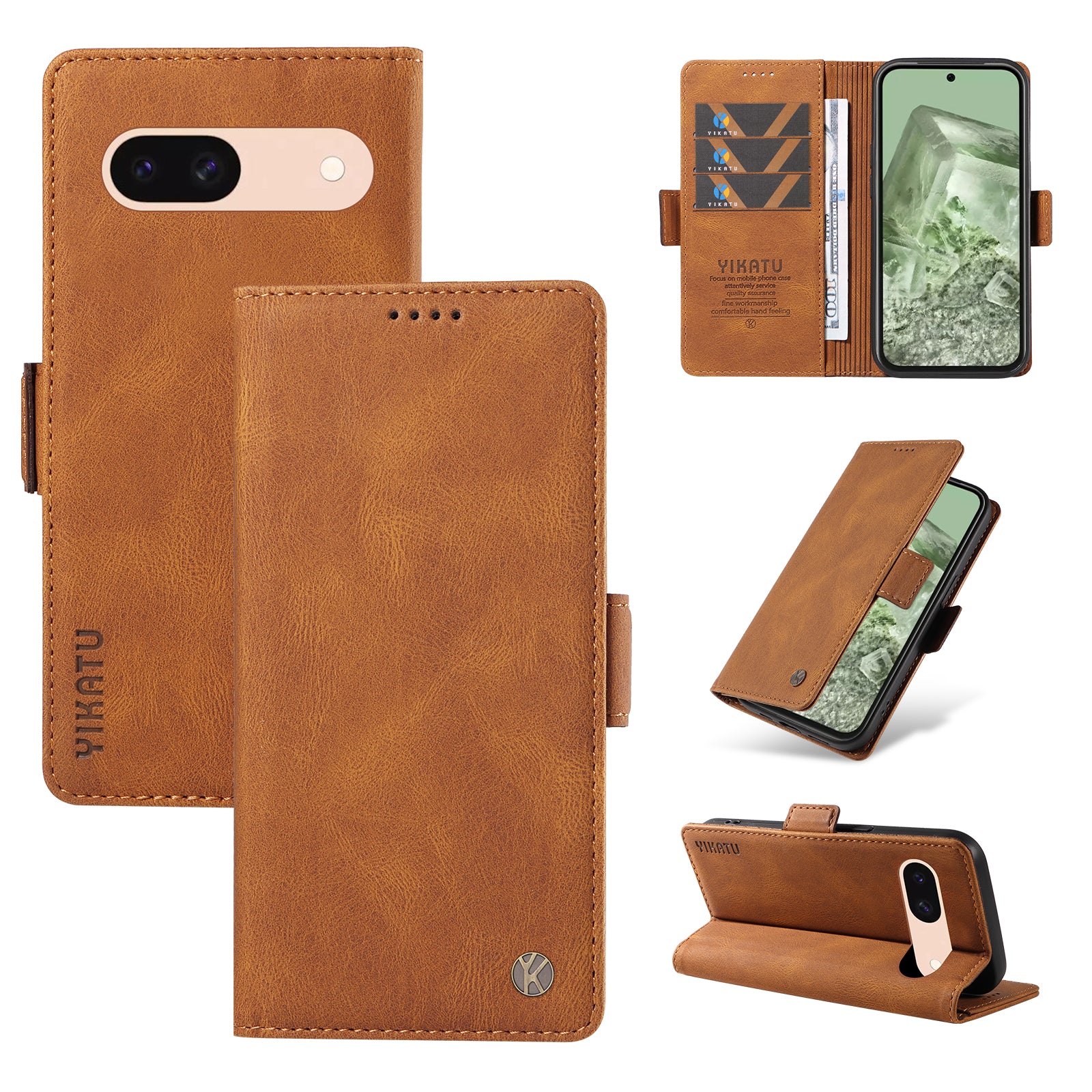 YIKATU YK-005 For Google Pixel 8a Case PU Leather Skin-touch Wallet Flip Phone Cover - Brown