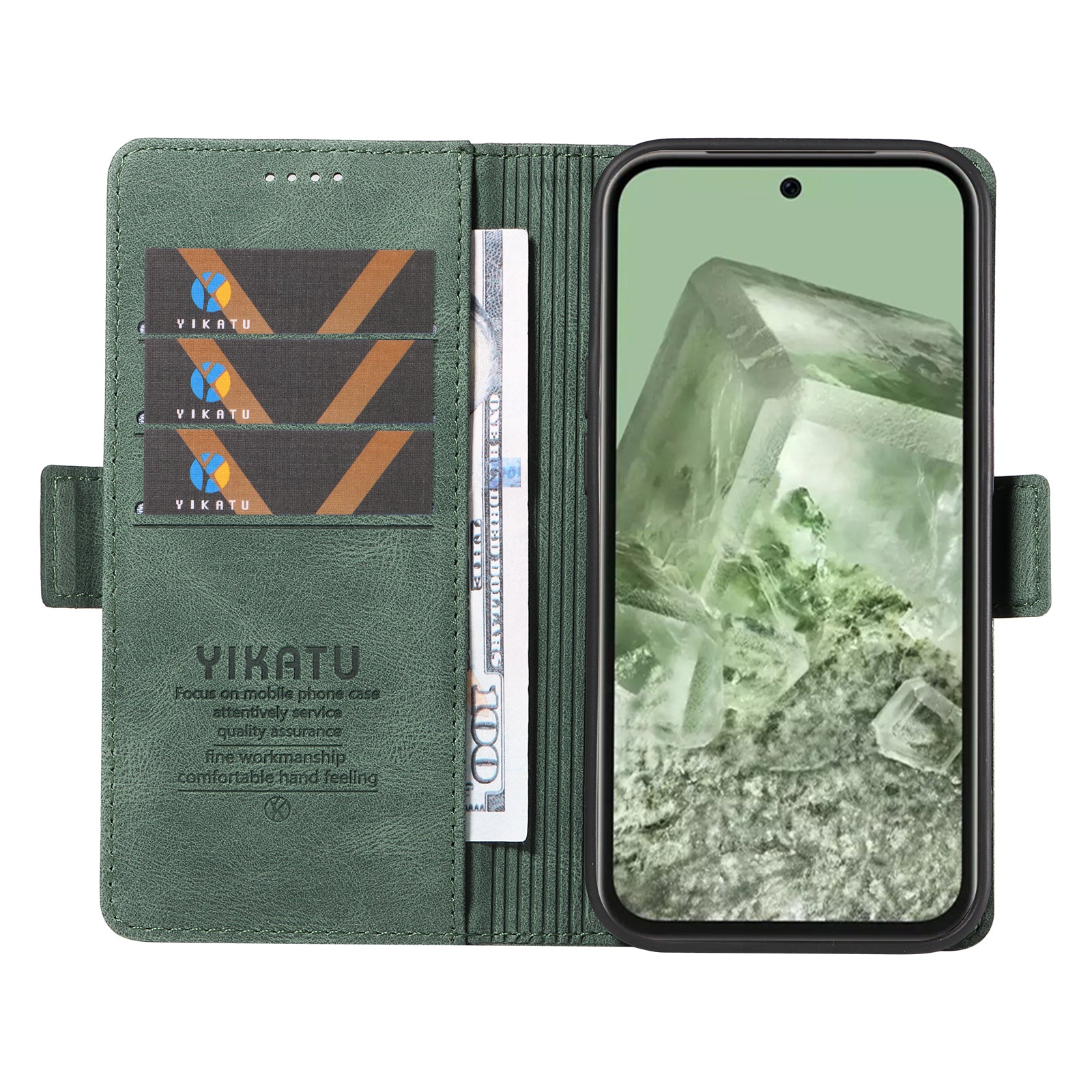 YIKATU YK-005 For Google Pixel 8a Case PU Leather Skin-touch Wallet Flip Phone Cover - Green