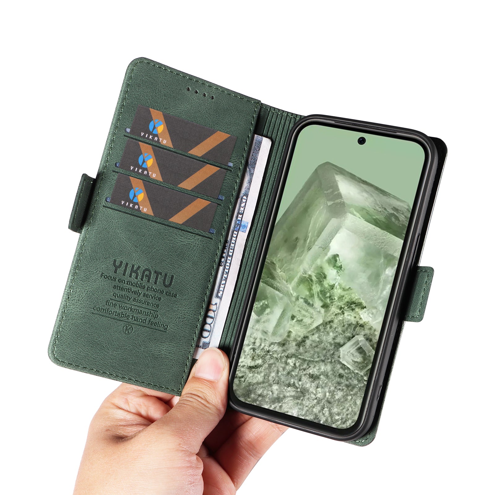 YIKATU YK-005 For Google Pixel 8a Case PU Leather Skin-touch Wallet Flip Phone Cover - Green