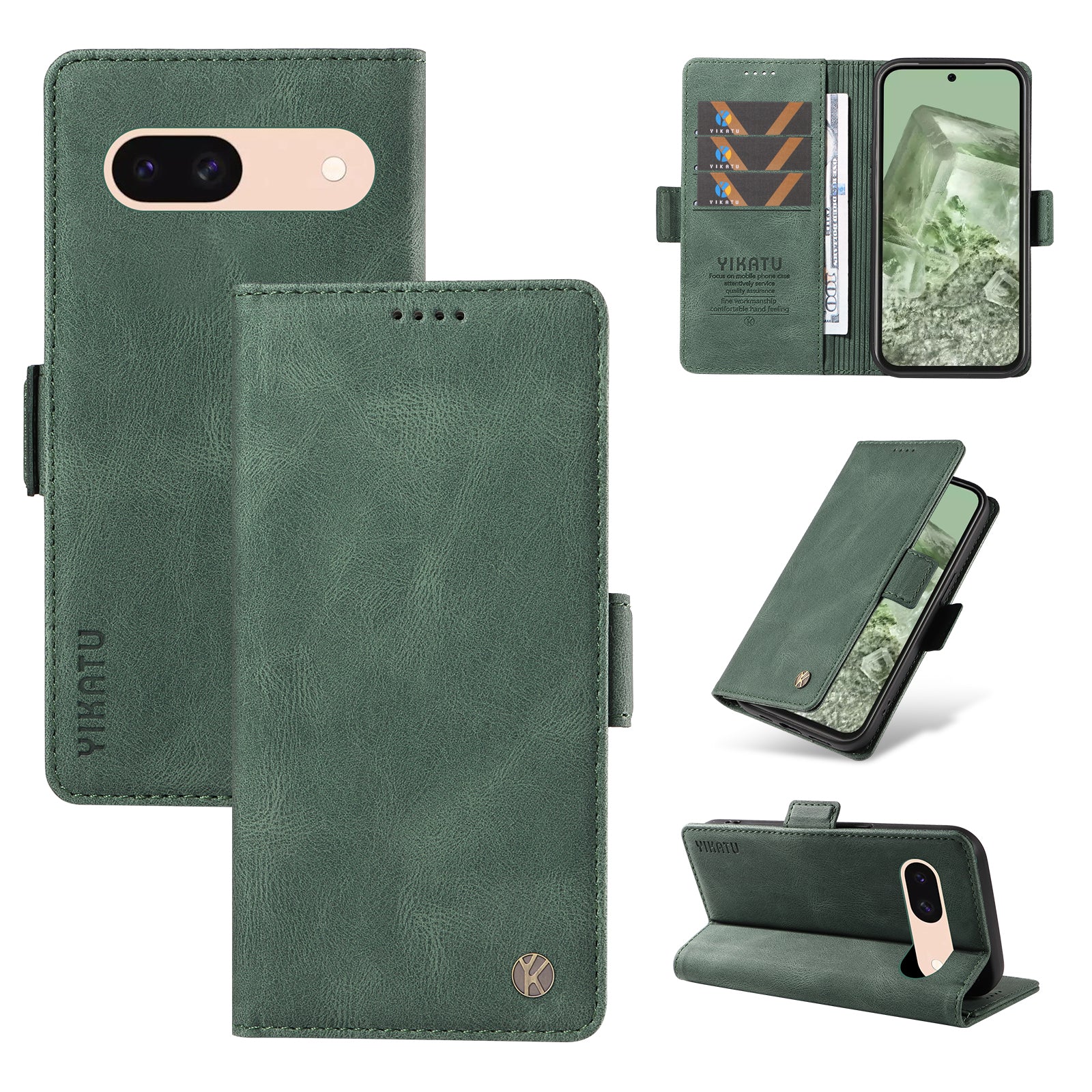 YIKATU YK-005 For Google Pixel 8a Case PU Leather Skin-touch Wallet Flip Phone Cover - Green