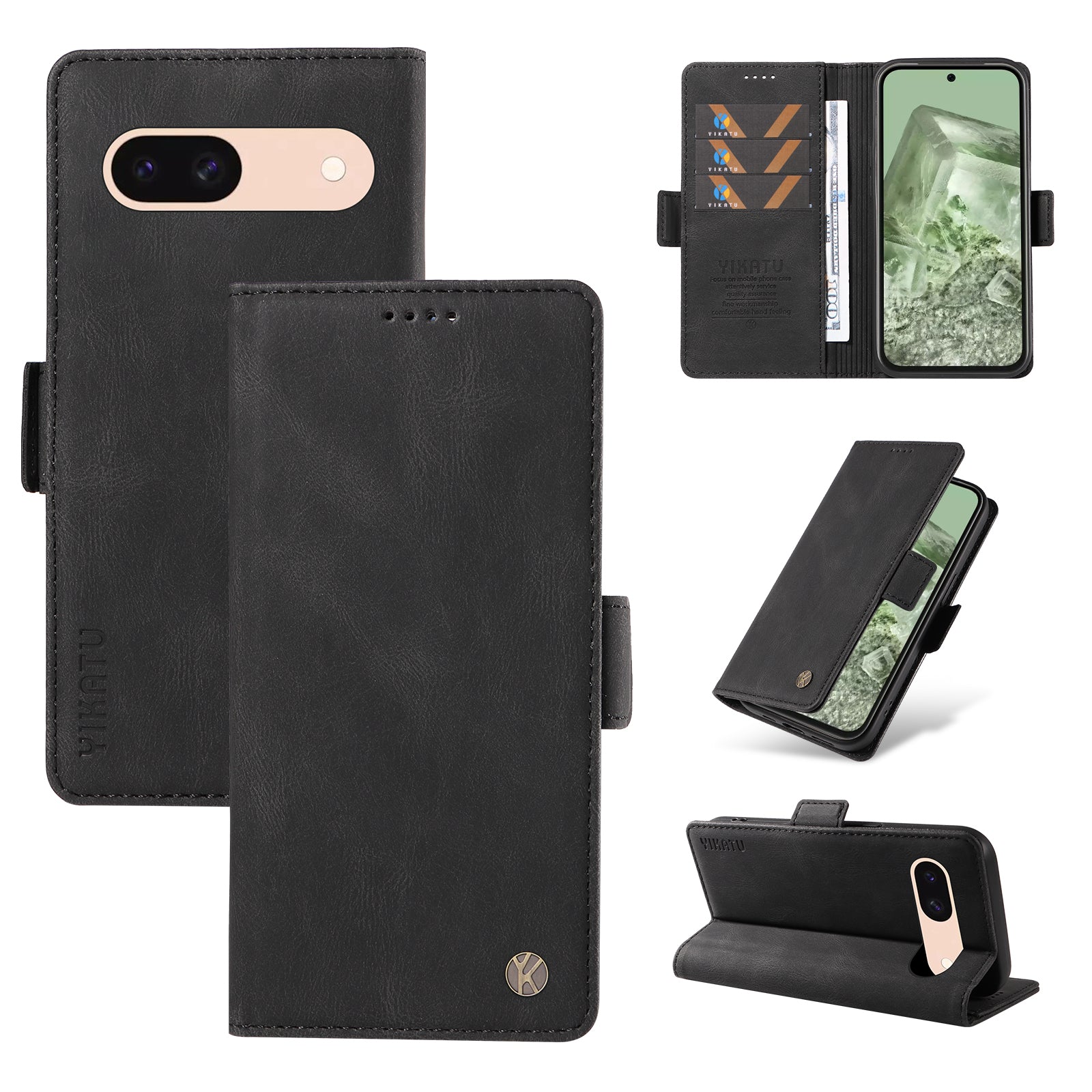 YIKATU YK-005 For Google Pixel 8a Case PU Leather Skin-touch Wallet Flip Phone Cover - Black