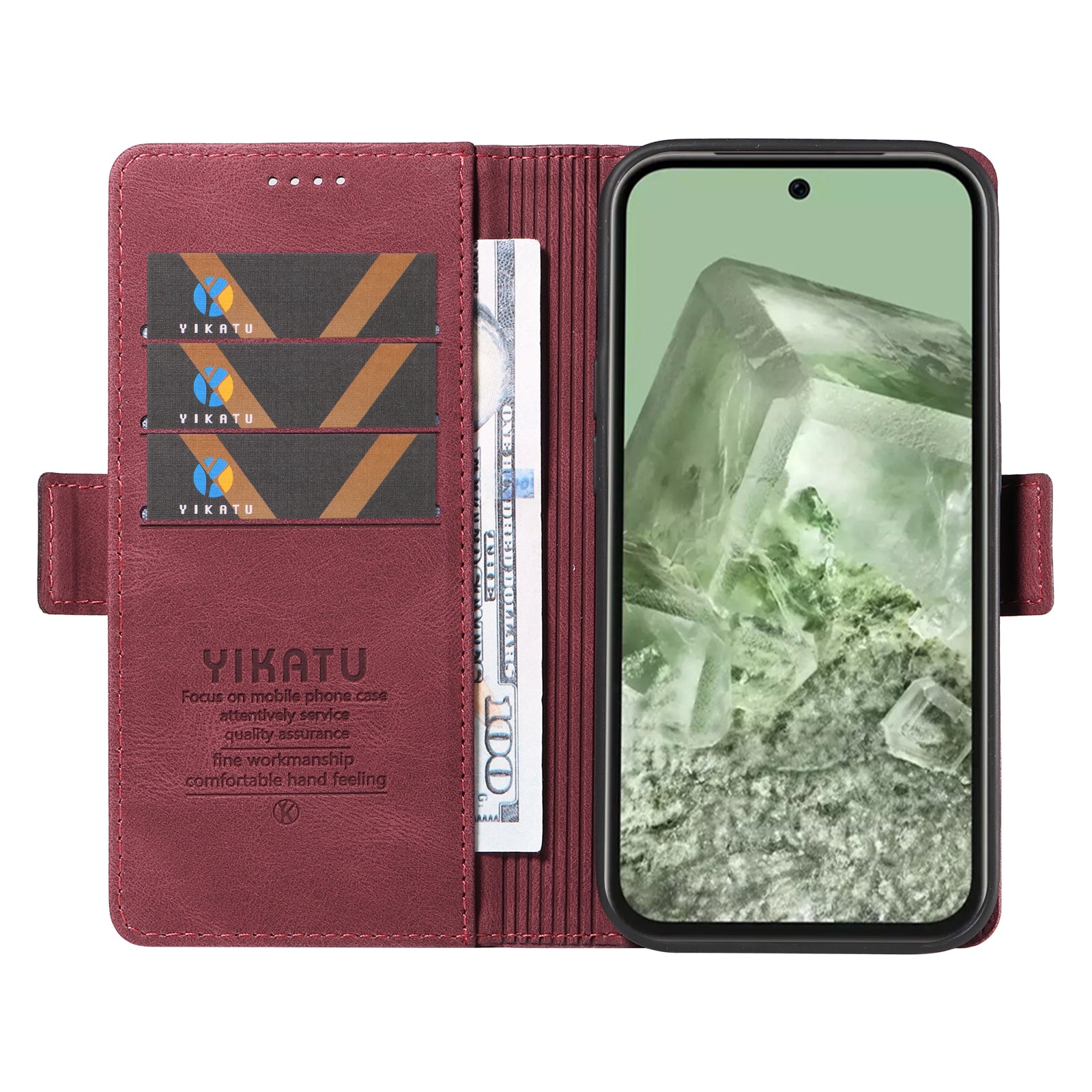 YIKATU YK-005 For Google Pixel 8a Case PU Leather Skin-touch Wallet Flip Phone Cover - Wine Red