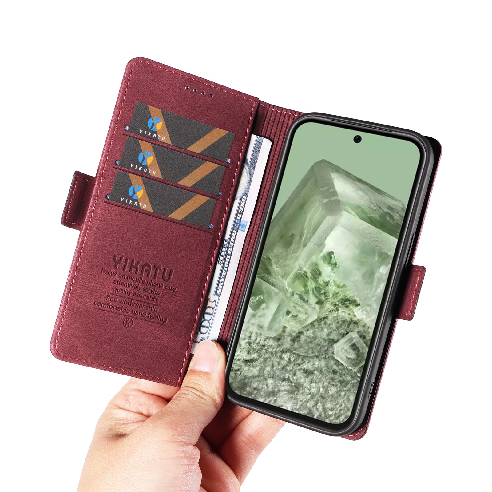 YIKATU YK-005 For Google Pixel 8a Case PU Leather Skin-touch Wallet Flip Phone Cover - Wine Red