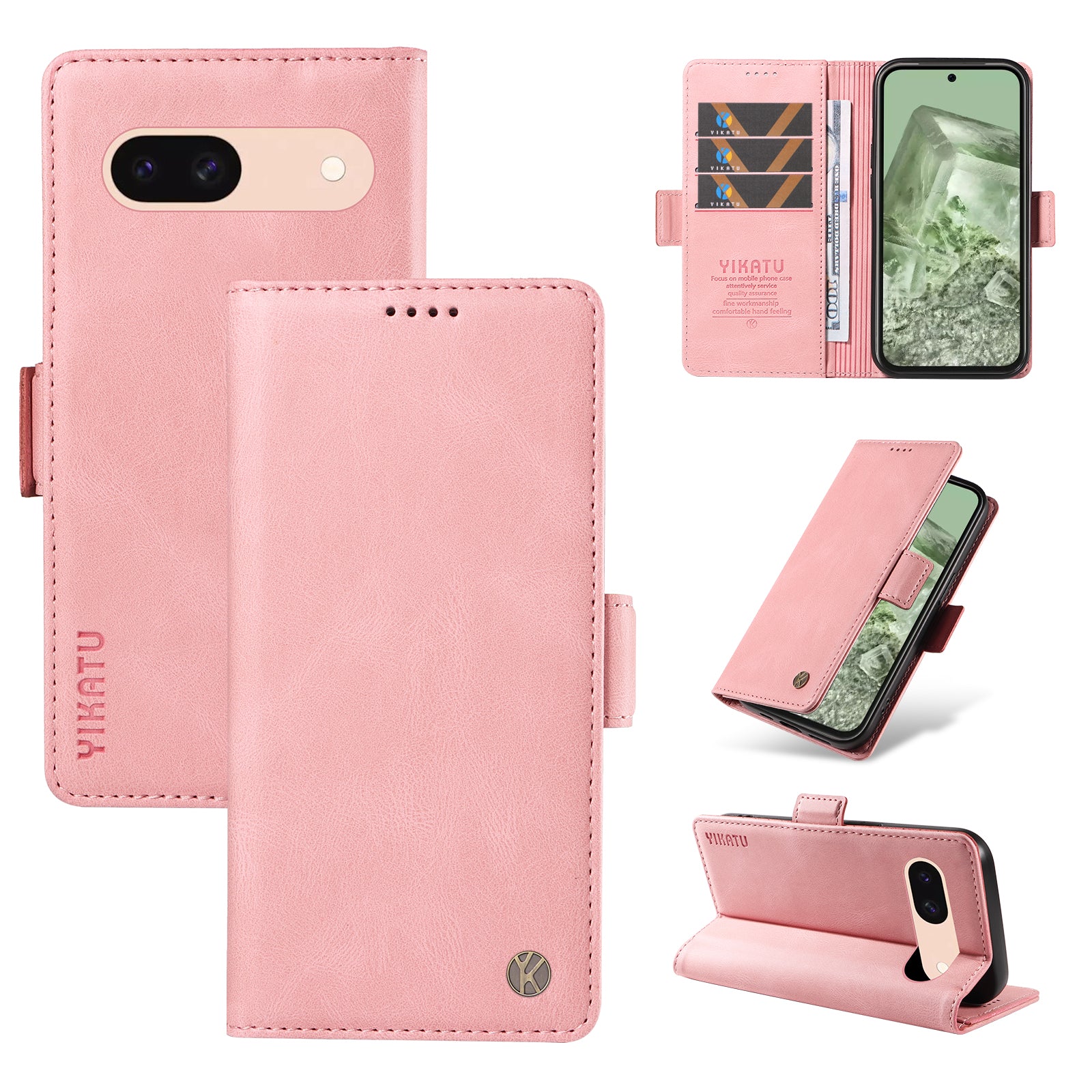 YIKATU YK-005 For Google Pixel 8a Case PU Leather Skin-touch Wallet Flip Phone Cover - Pink