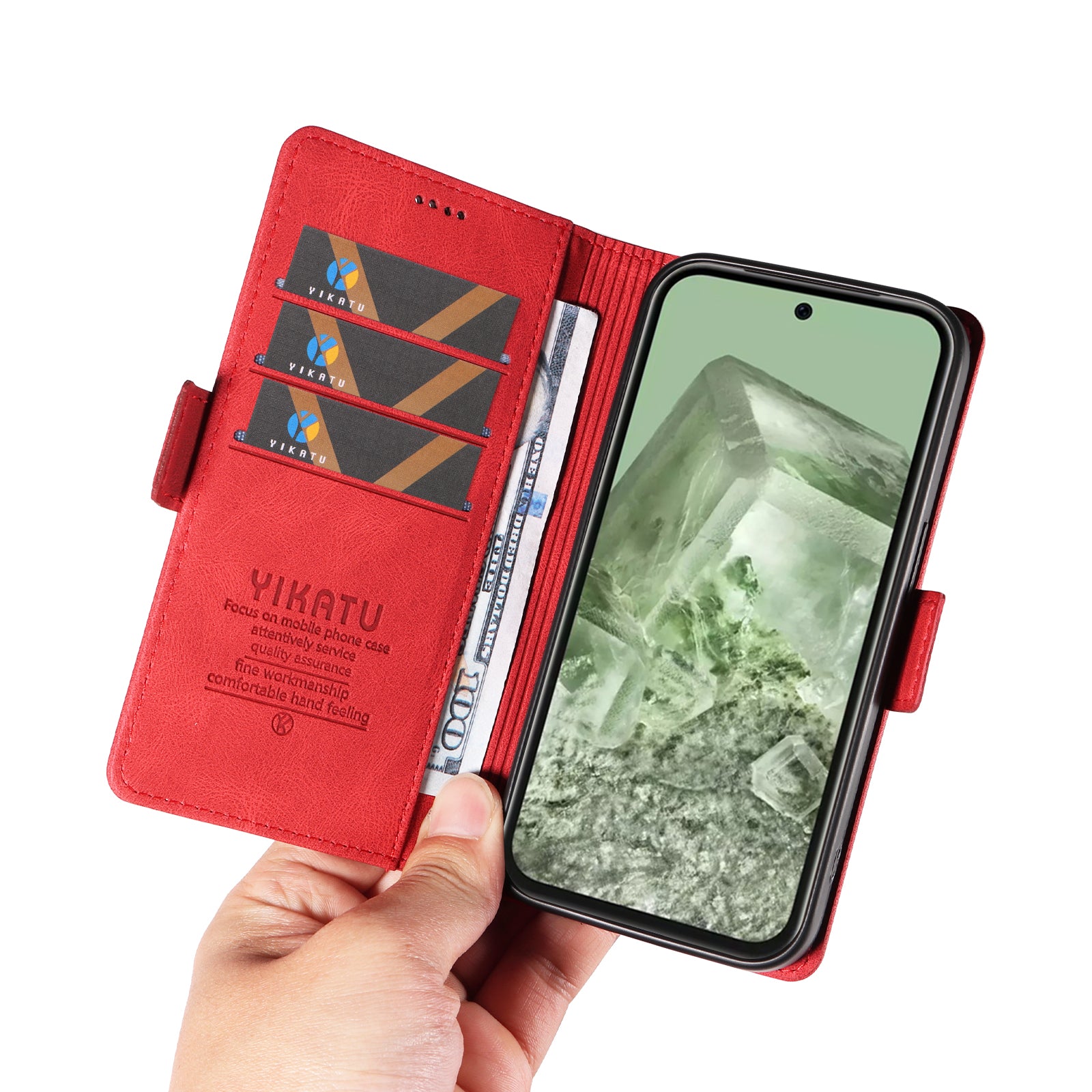 YIKATU YK-005 For Google Pixel 8a Case PU Leather Skin-touch Wallet Flip Phone Cover - Red