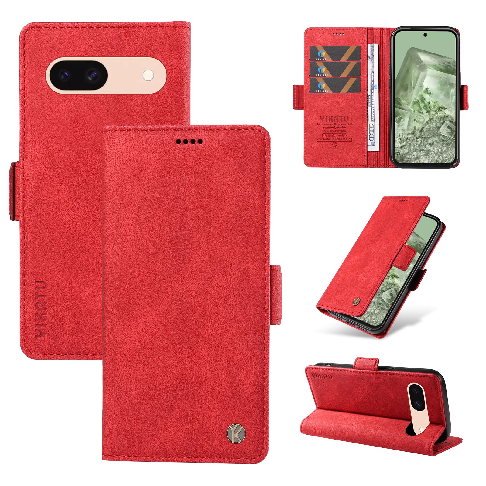 YIKATU YK-005 For Google Pixel 8a Case PU Leather Skin-touch Wallet Flip Phone Cover - Red