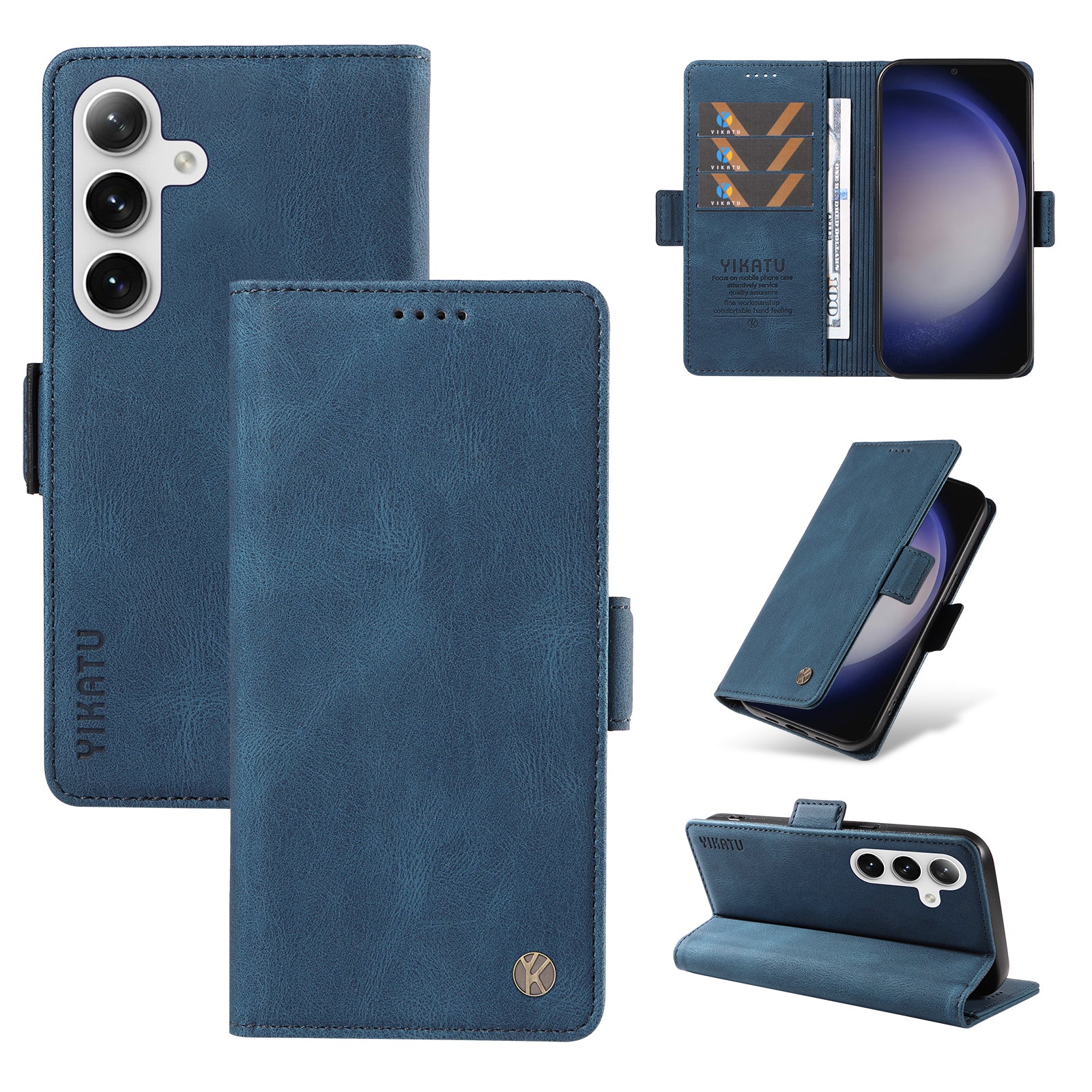 YIKATU YK-005 For Samsung Galaxy S24 Case PU Leather Magnetic Buckle Phone Cover Skin Touch Feeling - Blue