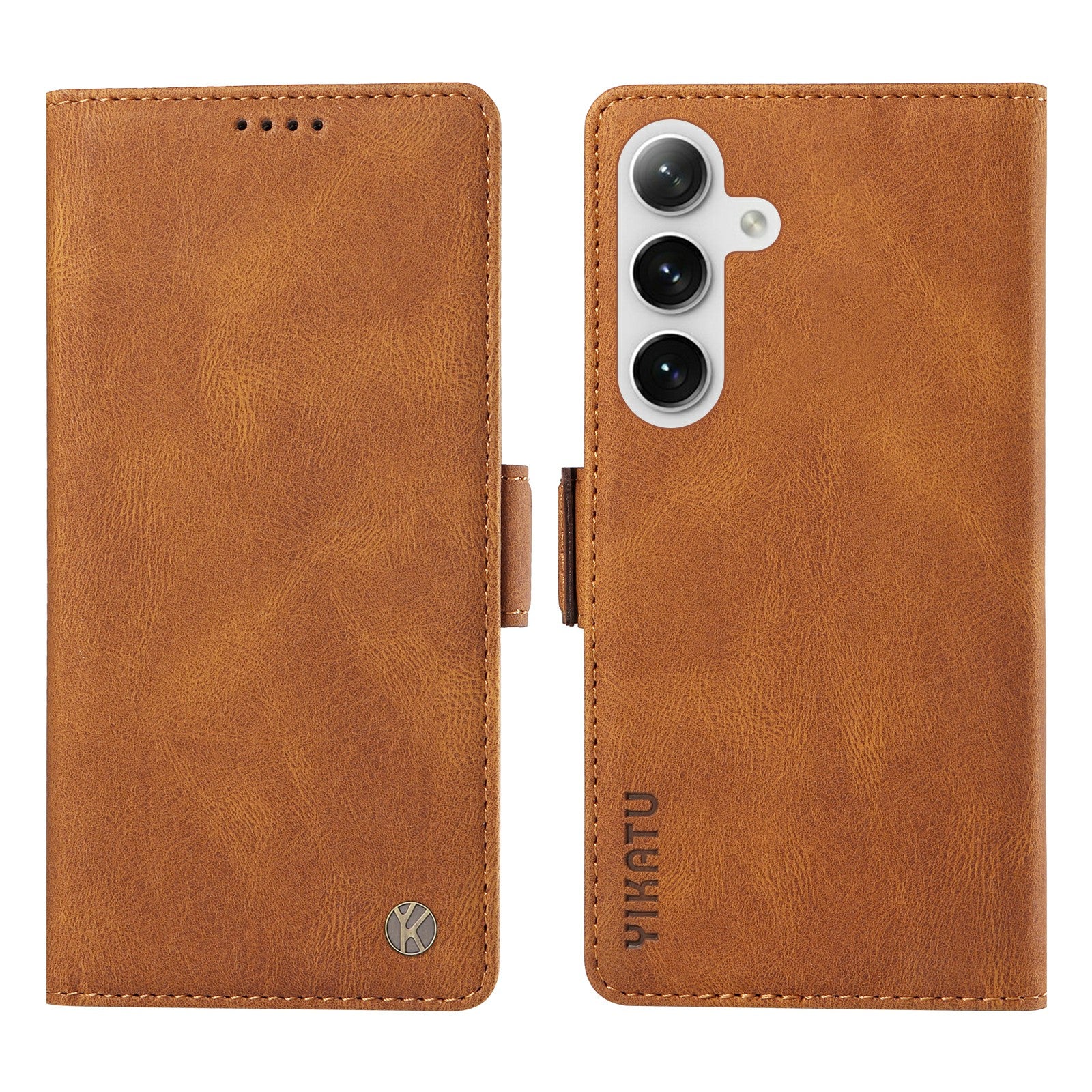 YIKATU YK-005 For Samsung Galaxy S24 Case PU Leather Magnetic Buckle Phone Cover Skin Touch Feeling - Brown
