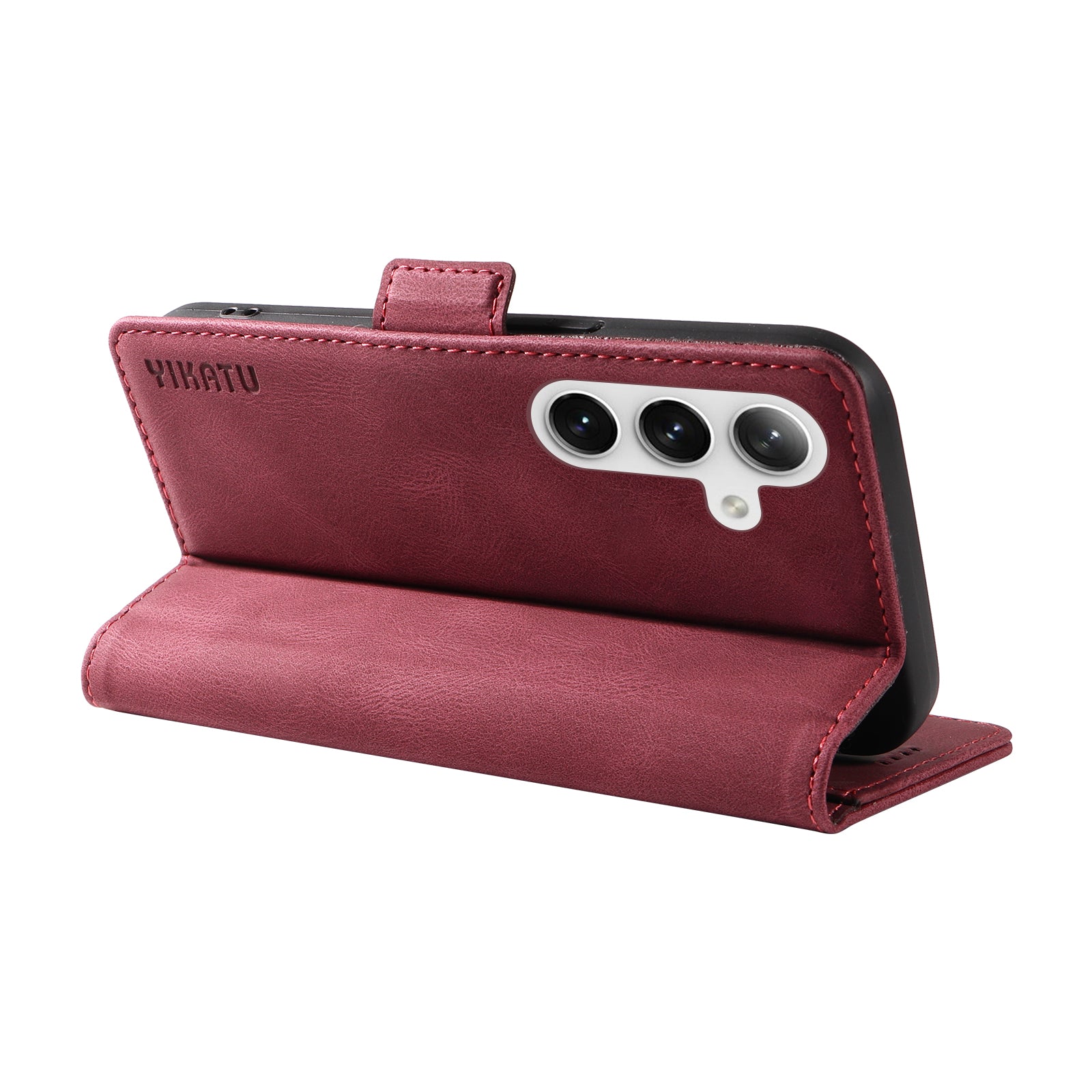 YIKATU YK-005 For Samsung Galaxy S24 Case PU Leather Magnetic Buckle Phone Cover Skin Touch Feeling - Wine Red