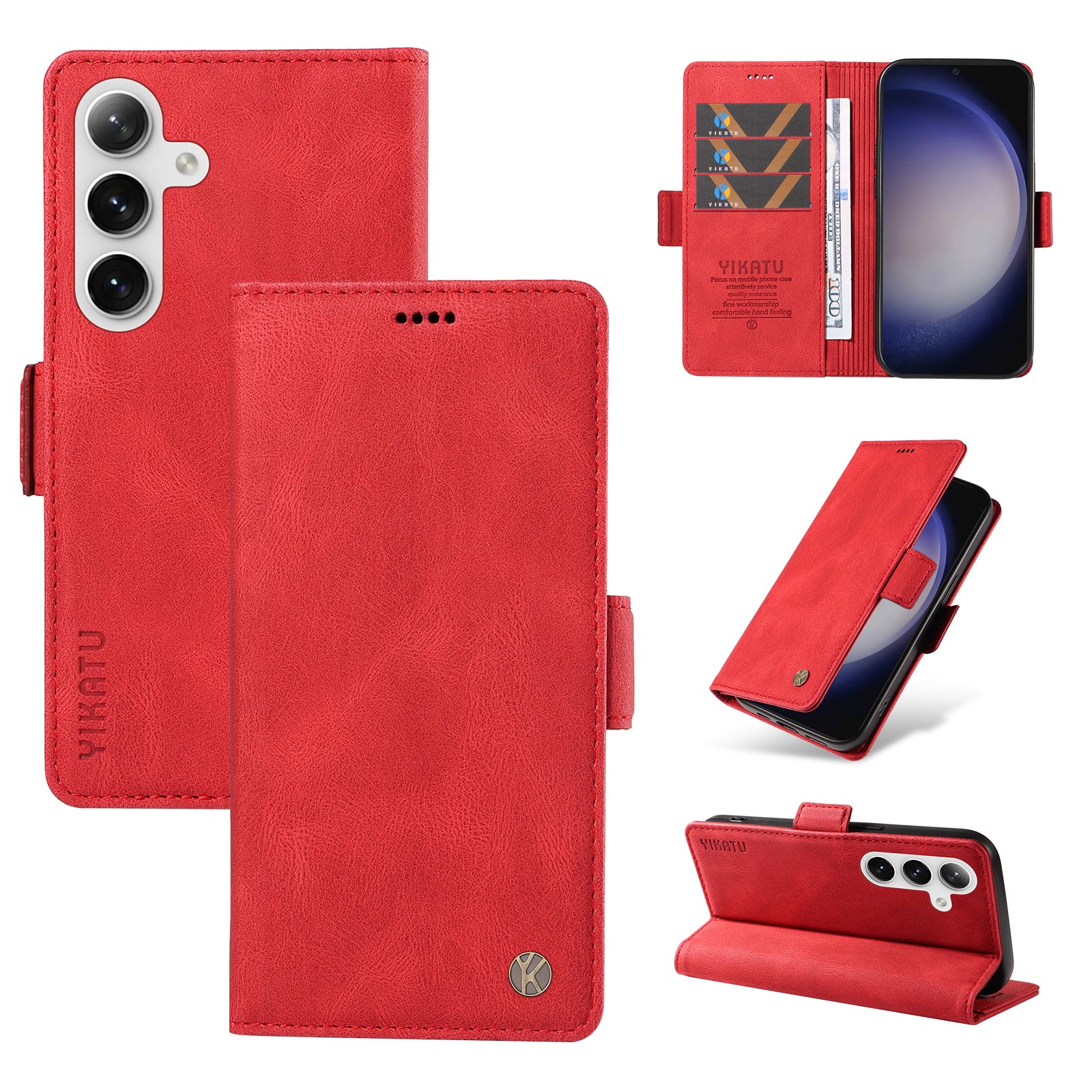 YIKATU YK-005 For Samsung Galaxy S24 Case PU Leather Magnetic Buckle Phone Cover Skin Touch Feeling - Red
