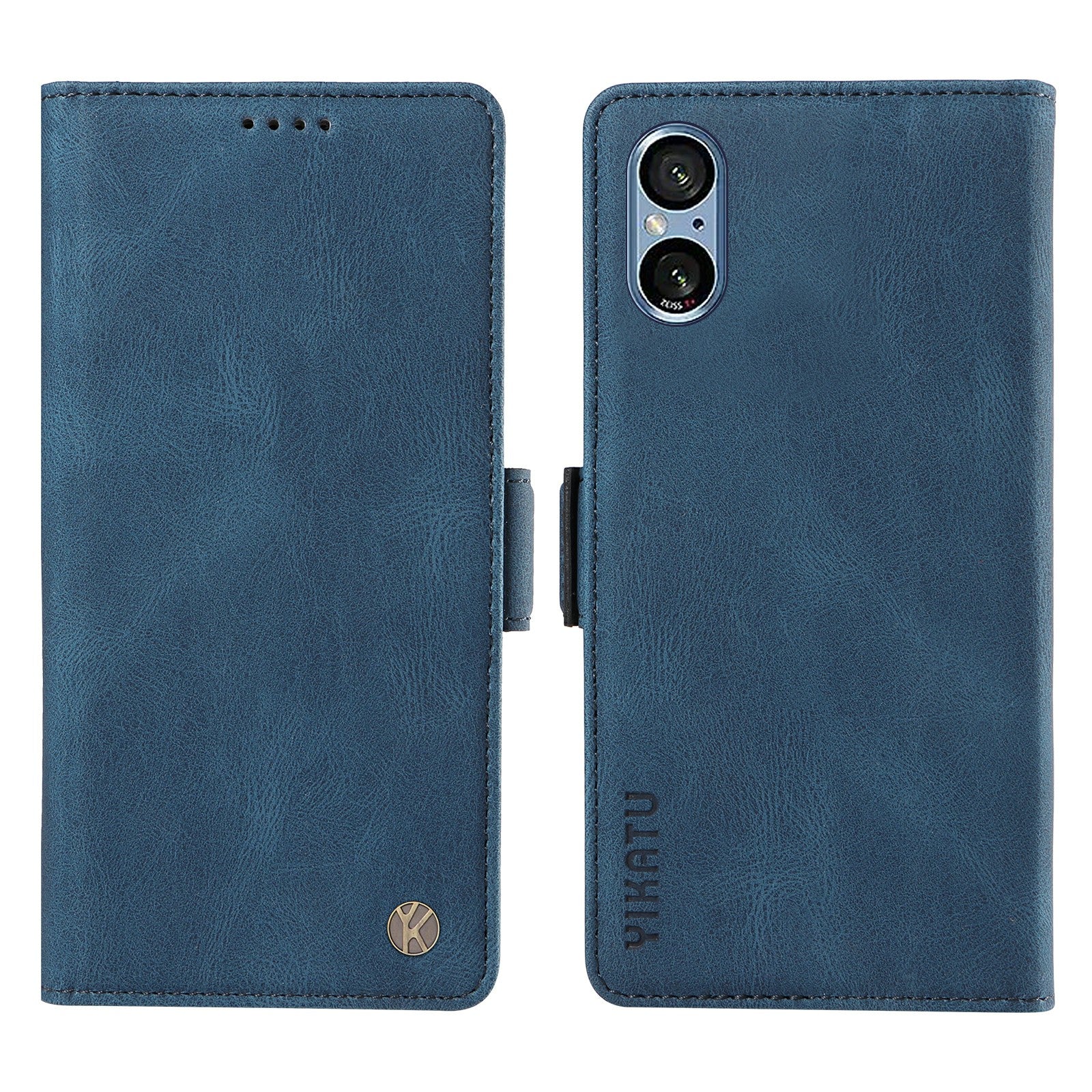 YIKATU YK-005 For Sony Xperia 5 V Leather Phone Case Folding Stand Wallet Cover - Blue