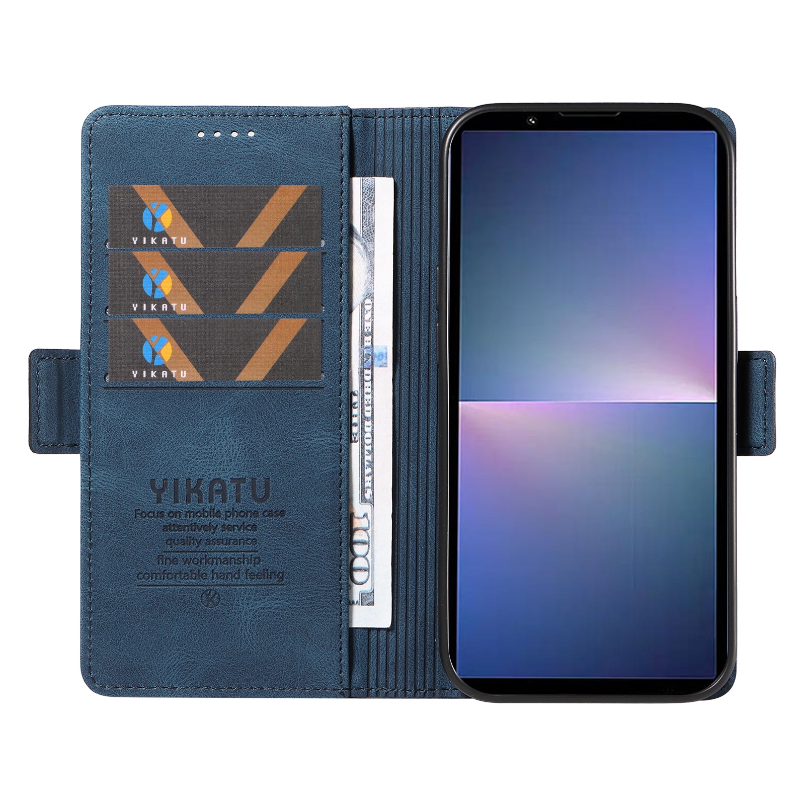 YIKATU YK-005 For Sony Xperia 5 V Leather Phone Case Folding Stand Wallet Cover - Blue