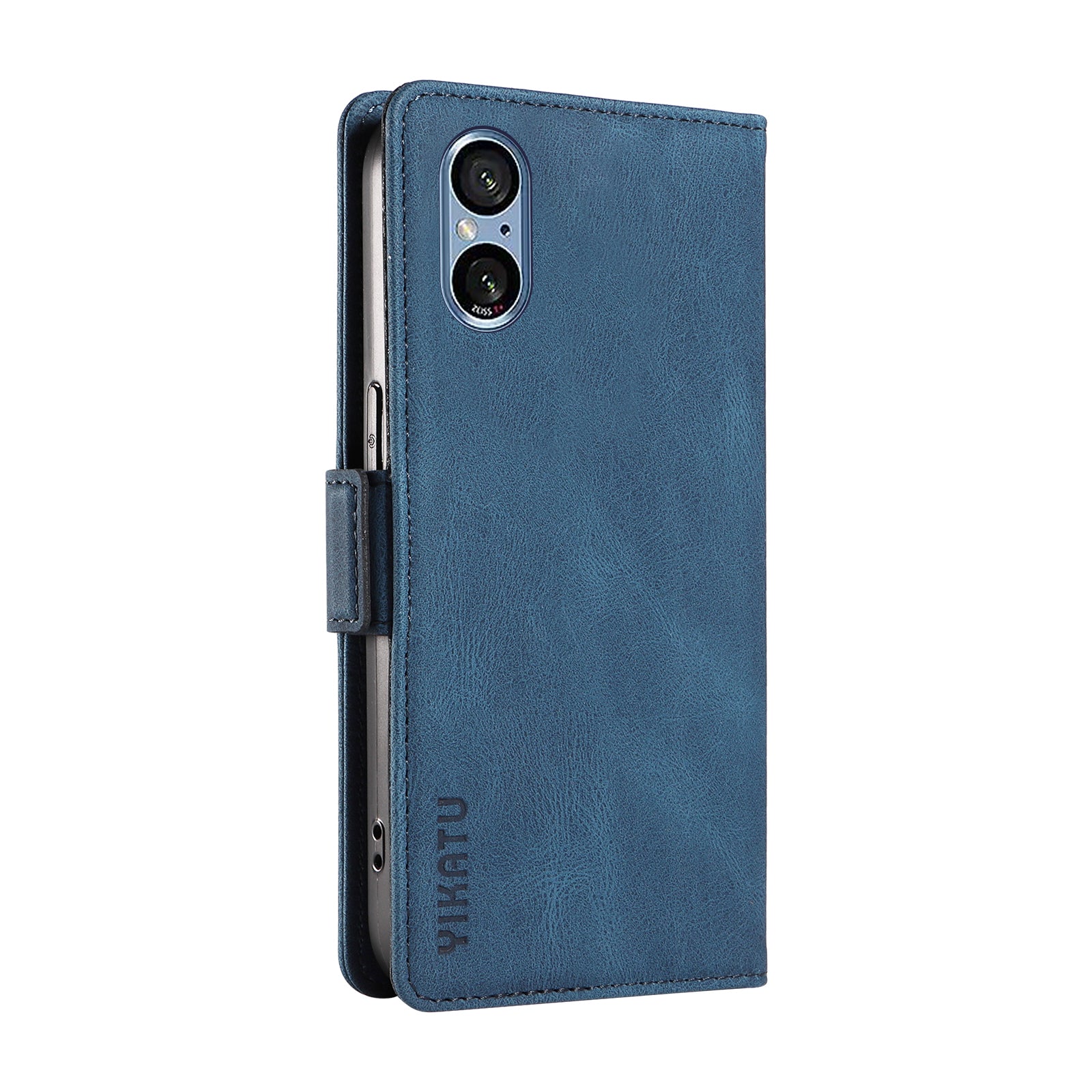 YIKATU YK-005 For Sony Xperia 5 V Leather Phone Case Folding Stand Wallet Cover - Blue