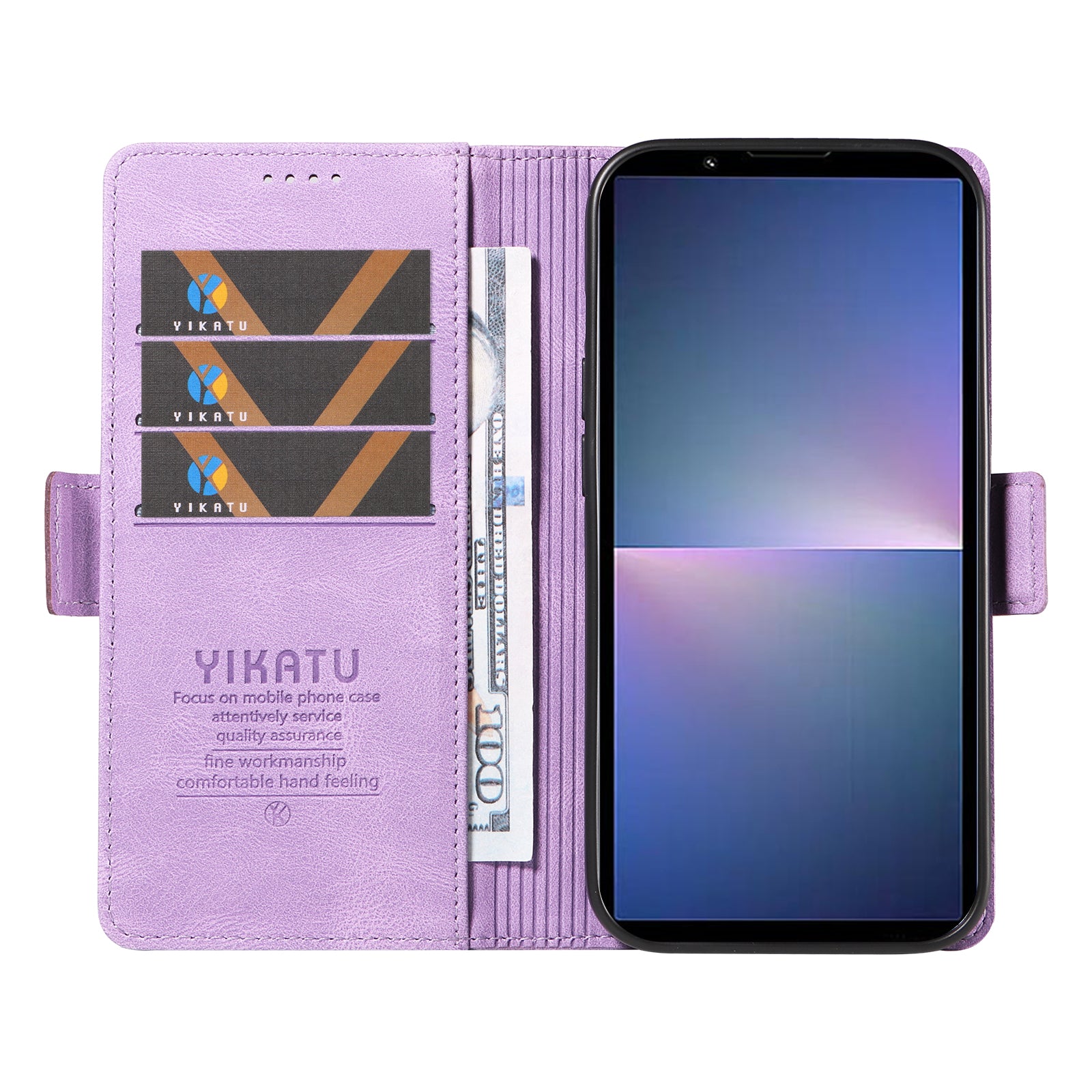 YIKATU YK-005 For Sony Xperia 5 V Leather Phone Case Folding Stand Wallet Cover - Purple