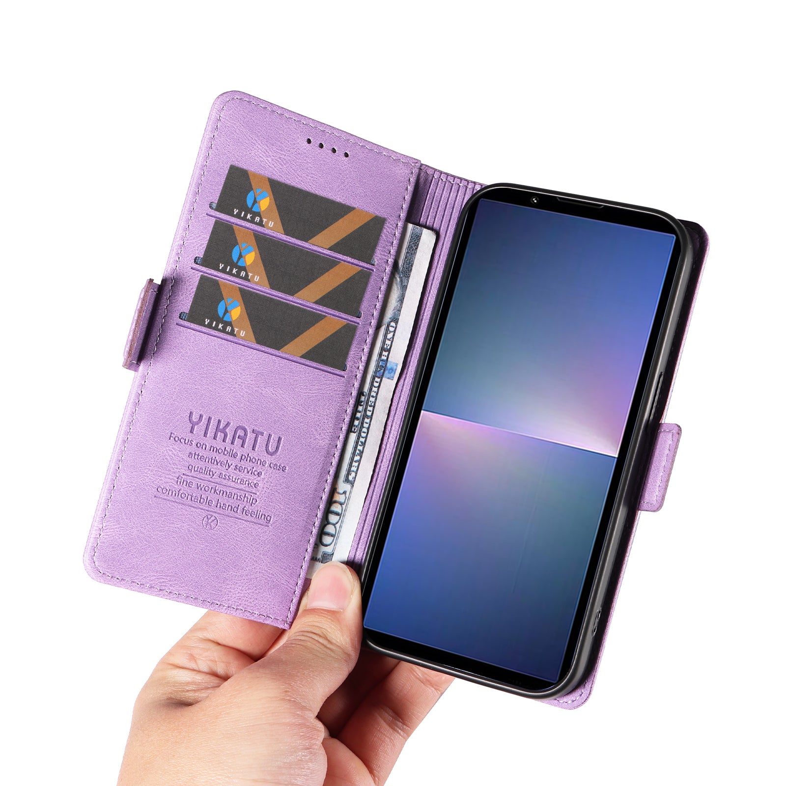 YIKATU YK-005 For Sony Xperia 5 V Leather Phone Case Folding Stand Wallet Cover - Purple