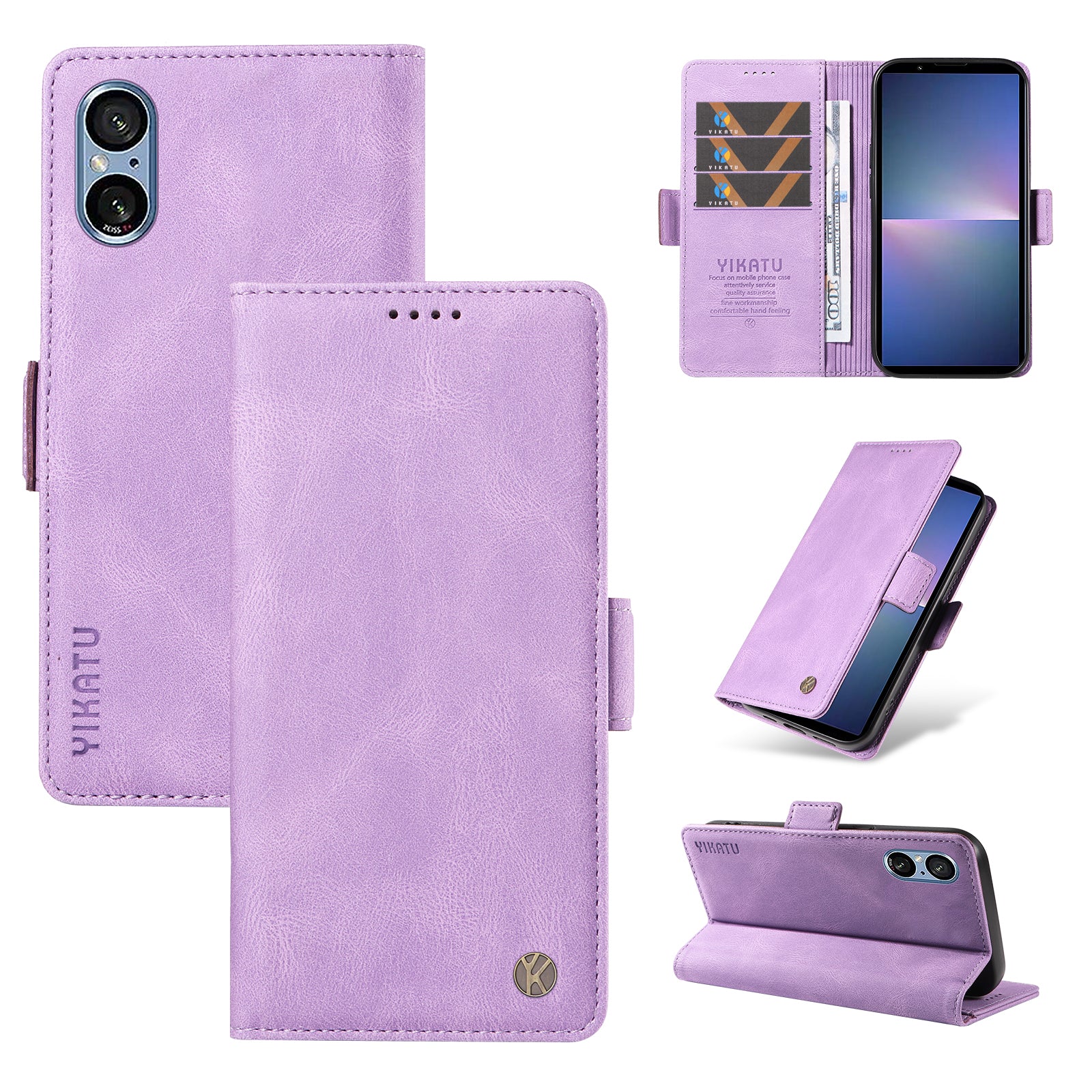 YIKATU YK-005 For Sony Xperia 5 V Leather Phone Case Folding Stand Wallet Cover - Purple