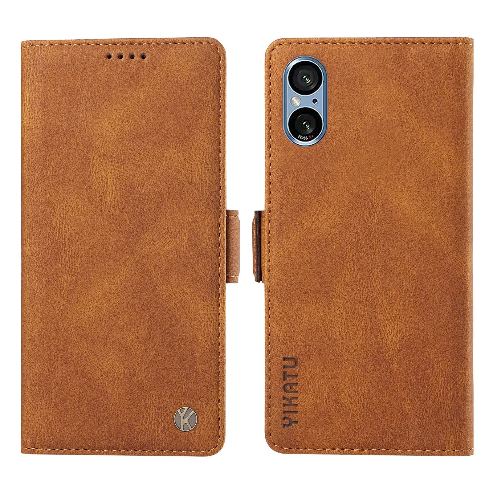 YIKATU YK-005 For Sony Xperia 5 V Leather Phone Case Folding Stand Wallet Cover - Brown