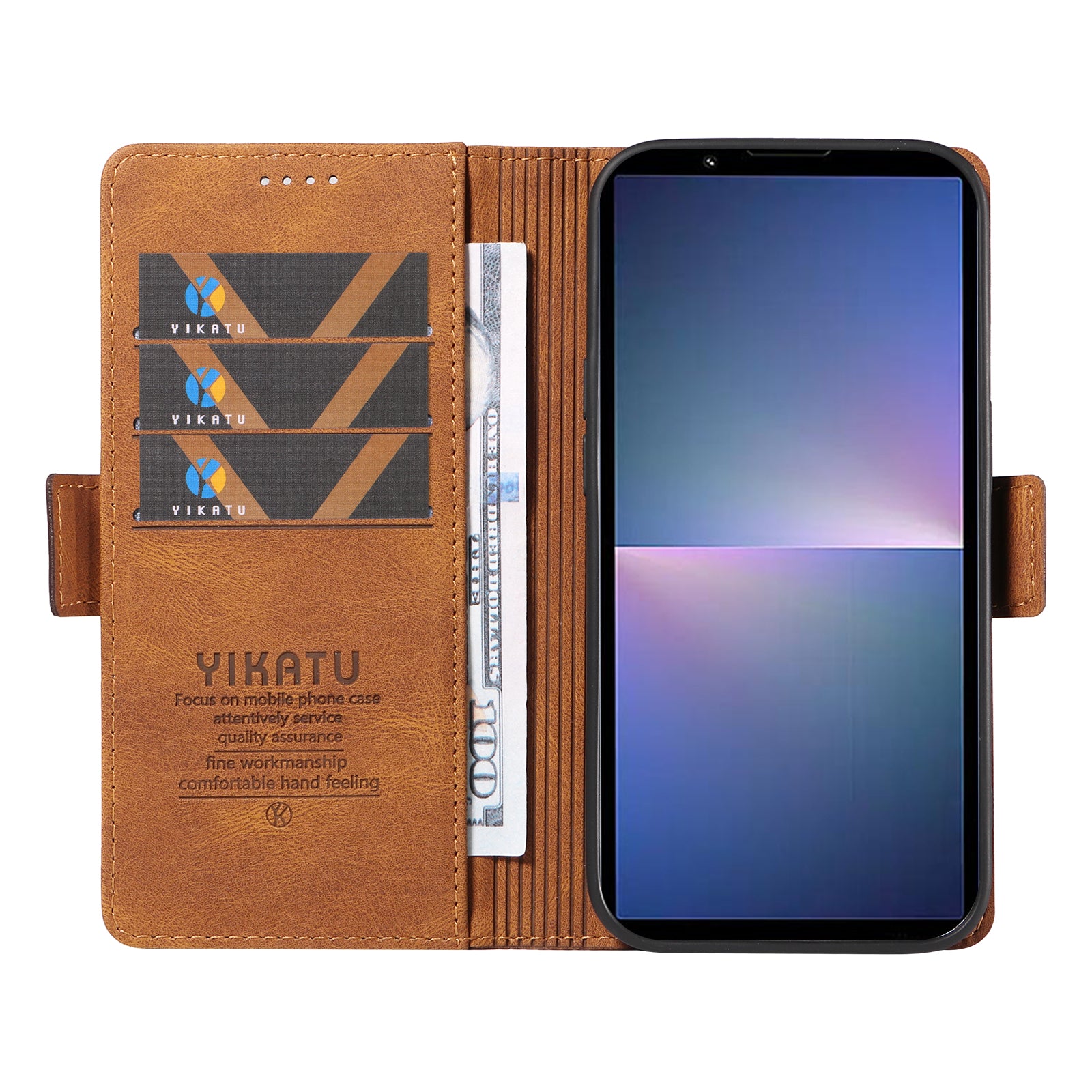 YIKATU YK-005 For Sony Xperia 5 V Leather Phone Case Folding Stand Wallet Cover - Brown