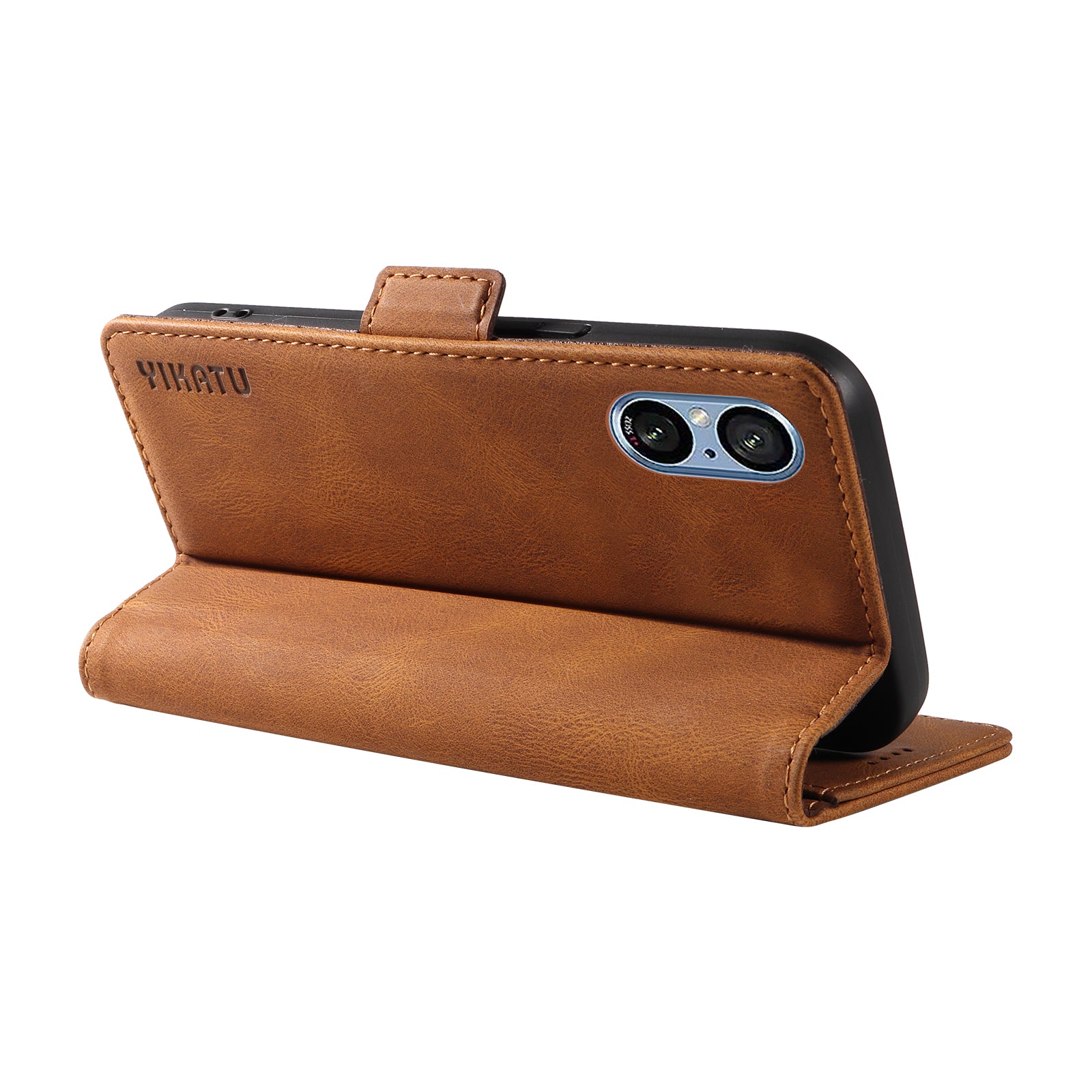 YIKATU YK-005 For Sony Xperia 5 V Leather Phone Case Folding Stand Wallet Cover - Brown