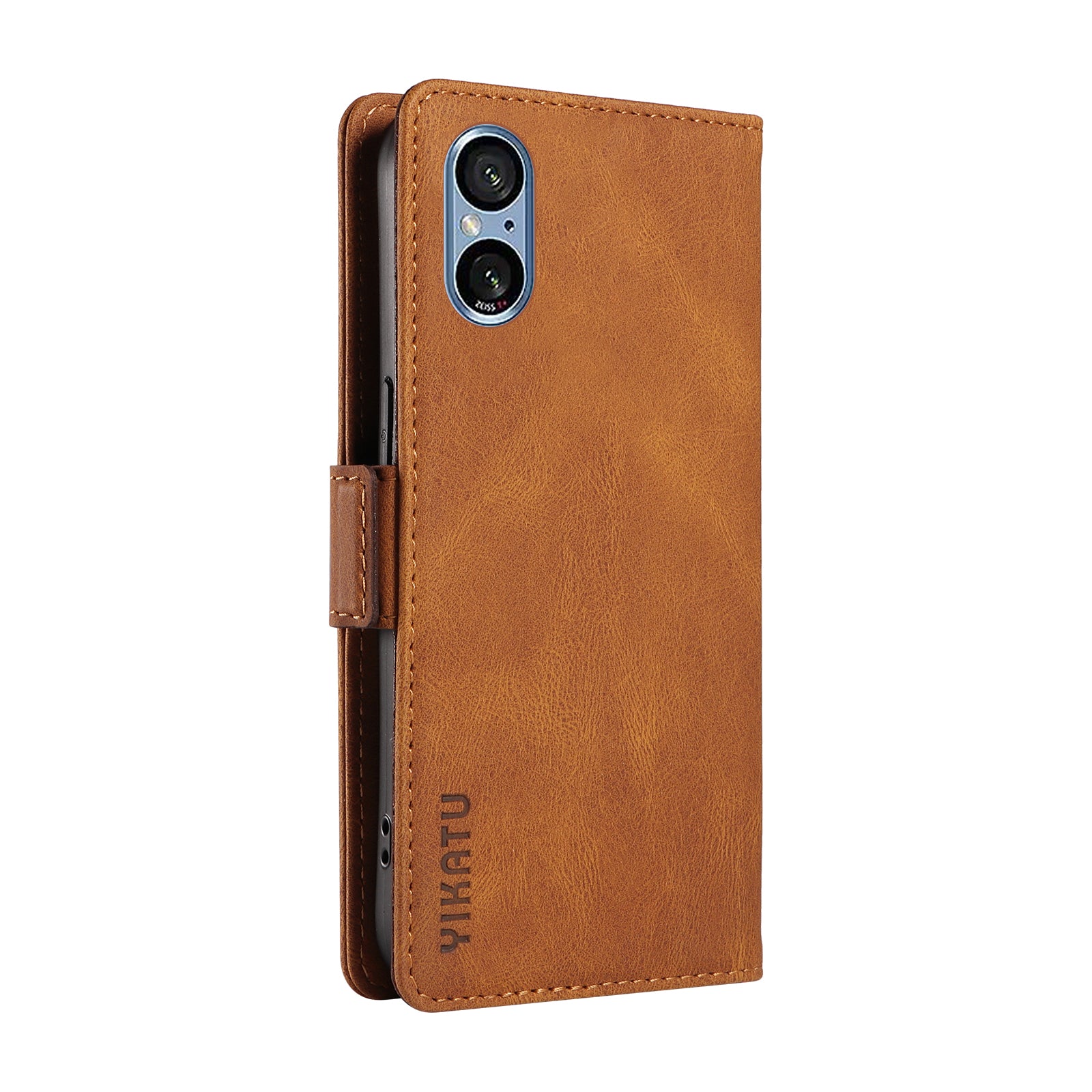 YIKATU YK-005 For Sony Xperia 5 V Leather Phone Case Folding Stand Wallet Cover - Brown