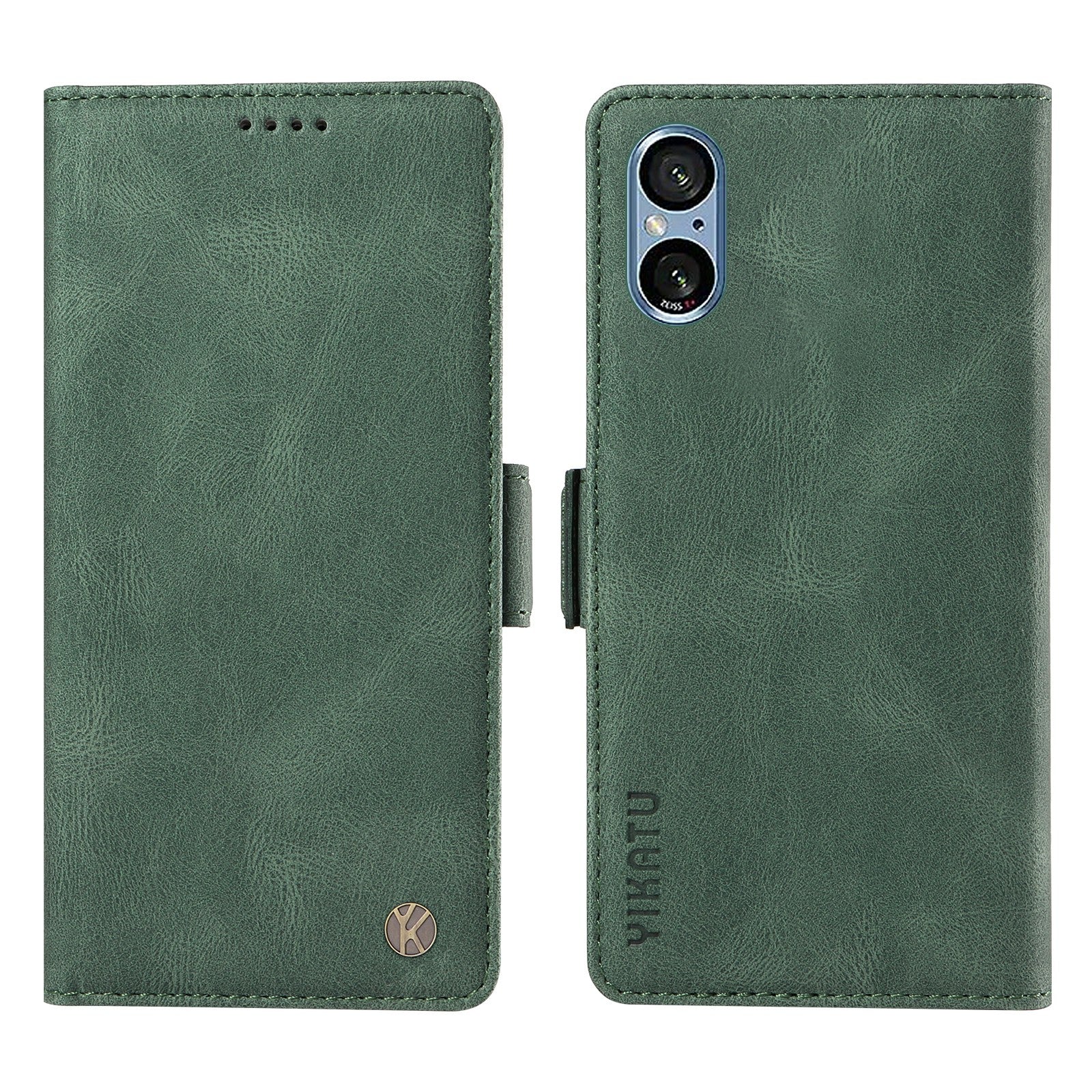 YIKATU YK-005 For Sony Xperia 5 V Leather Phone Case Folding Stand Wallet Cover - Green