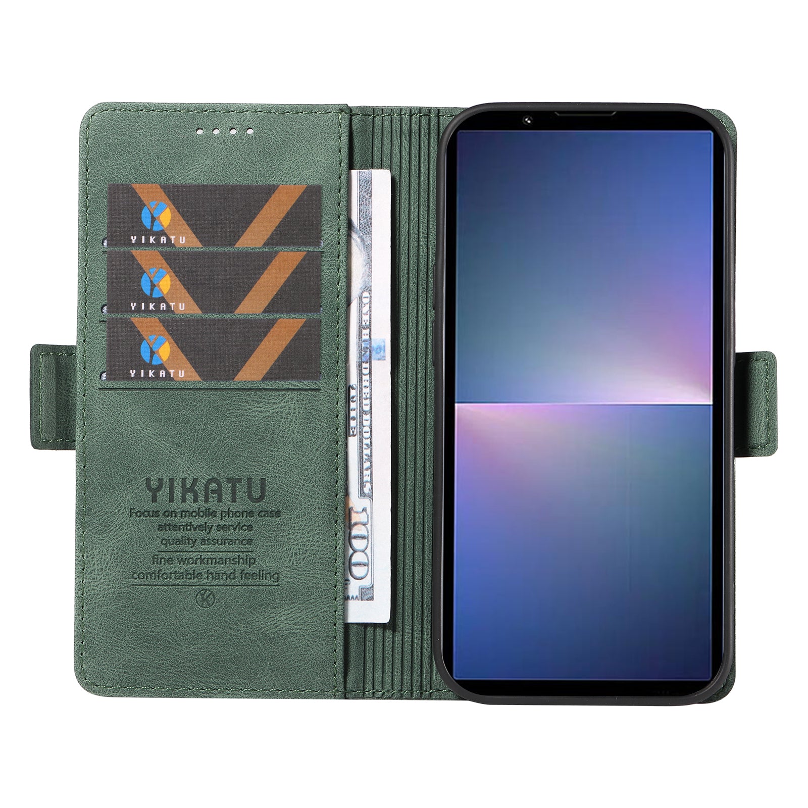 YIKATU YK-005 For Sony Xperia 5 V Leather Phone Case Folding Stand Wallet Cover - Green