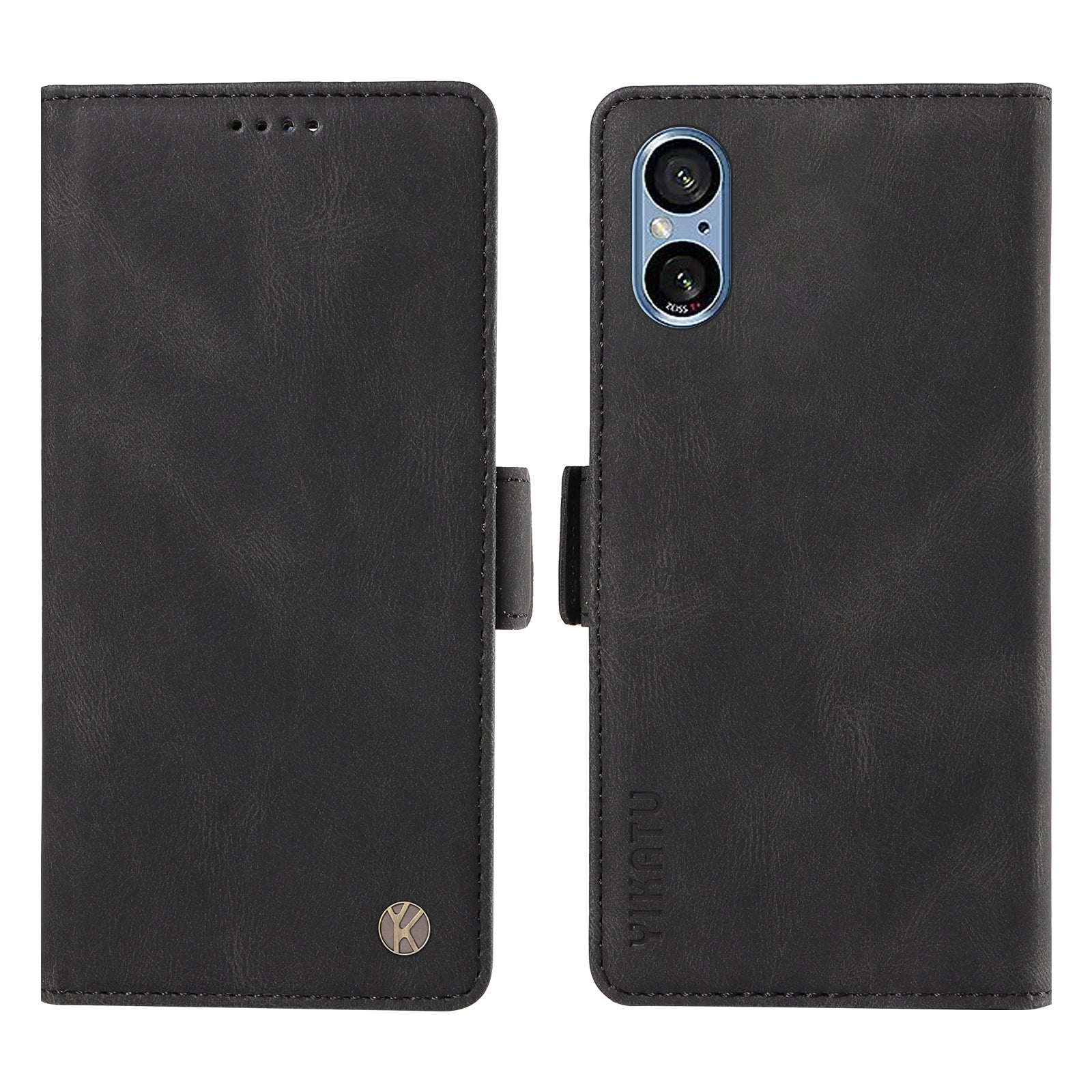 YIKATU YK-005 For Sony Xperia 5 V Leather Phone Case Folding Stand Wallet Cover - Black