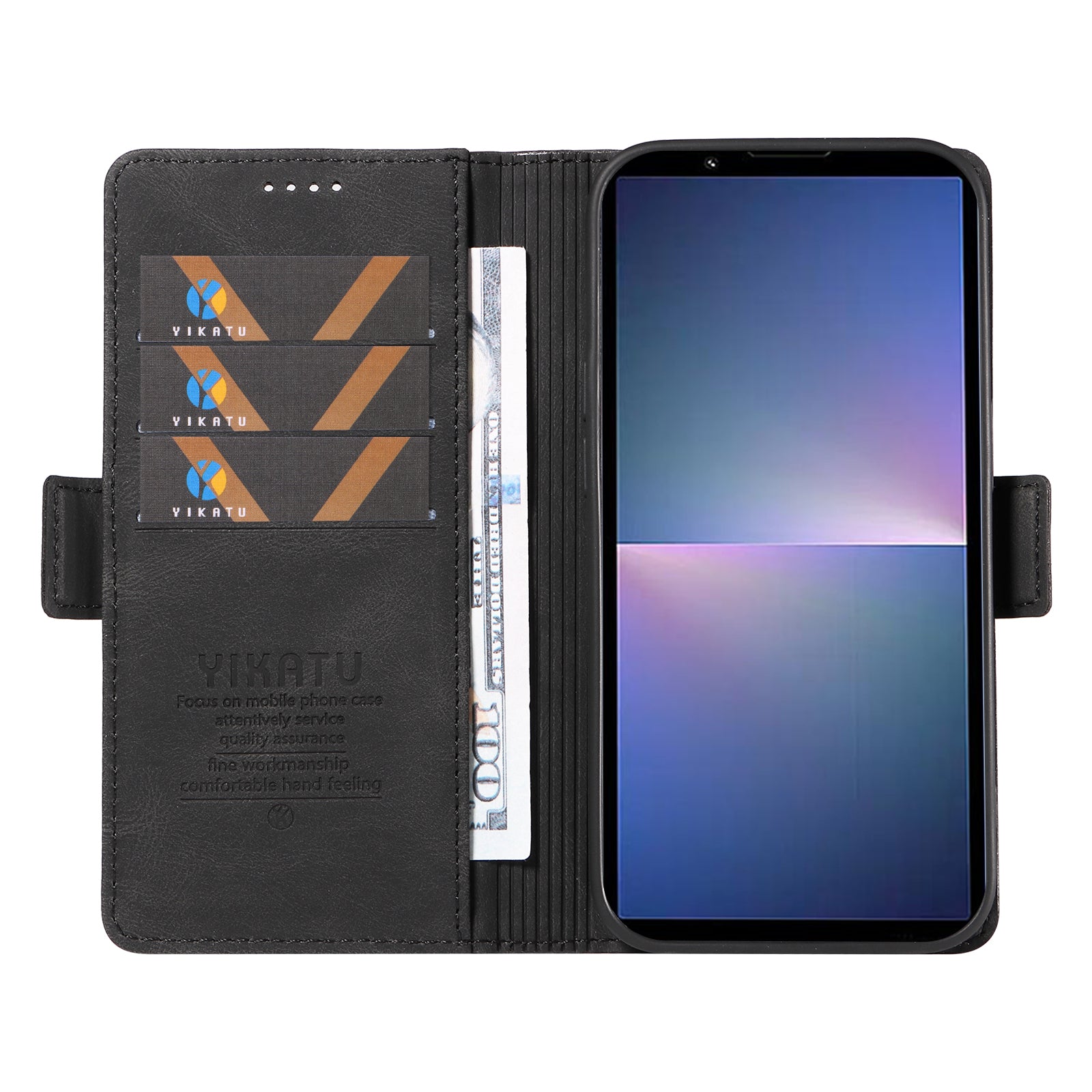 YIKATU YK-005 For Sony Xperia 5 V Leather Phone Case Folding Stand Wallet Cover - Black