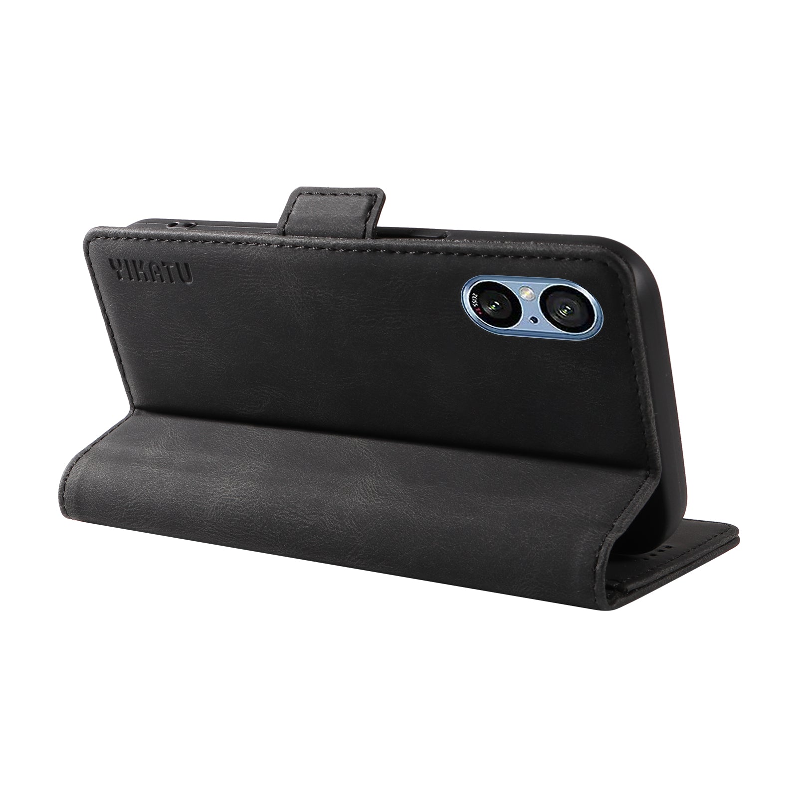 YIKATU YK-005 For Sony Xperia 5 V Leather Phone Case Folding Stand Wallet Cover - Black