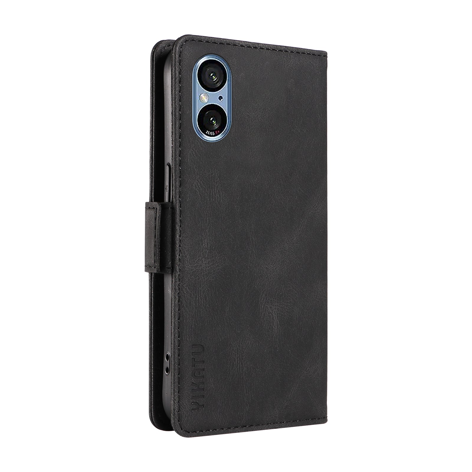 YIKATU YK-005 For Sony Xperia 5 V Leather Phone Case Folding Stand Wallet Cover - Black