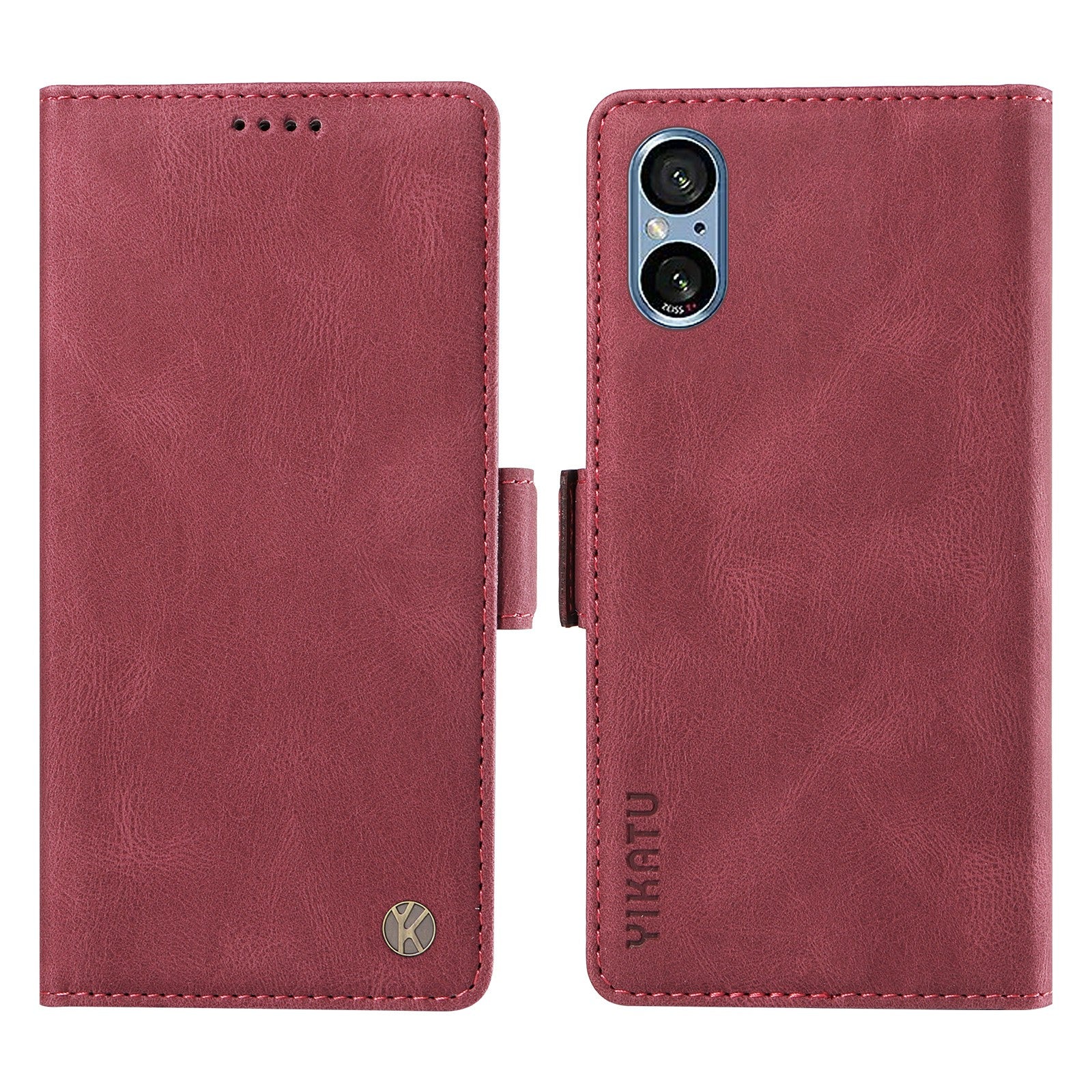 YIKATU YK-005 For Sony Xperia 5 V Leather Phone Case Folding Stand Wallet Cover - Wine Red