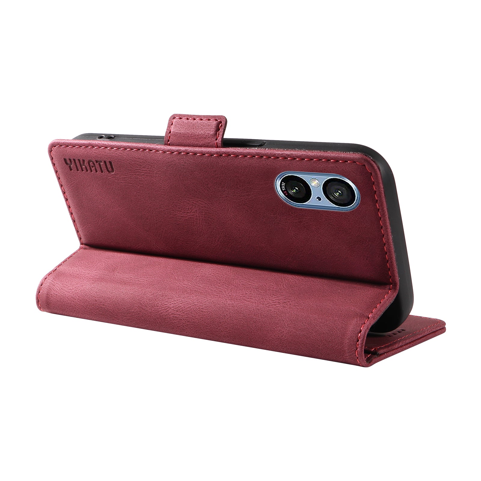 YIKATU YK-005 For Sony Xperia 5 V Leather Phone Case Folding Stand Wallet Cover - Wine Red