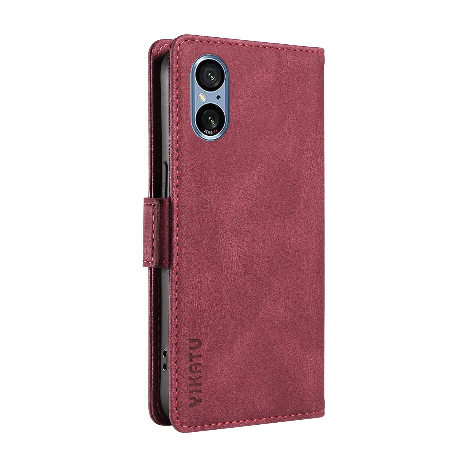 YIKATU YK-005 For Sony Xperia 5 V Leather Phone Case Folding Stand Wallet Cover - Wine Red