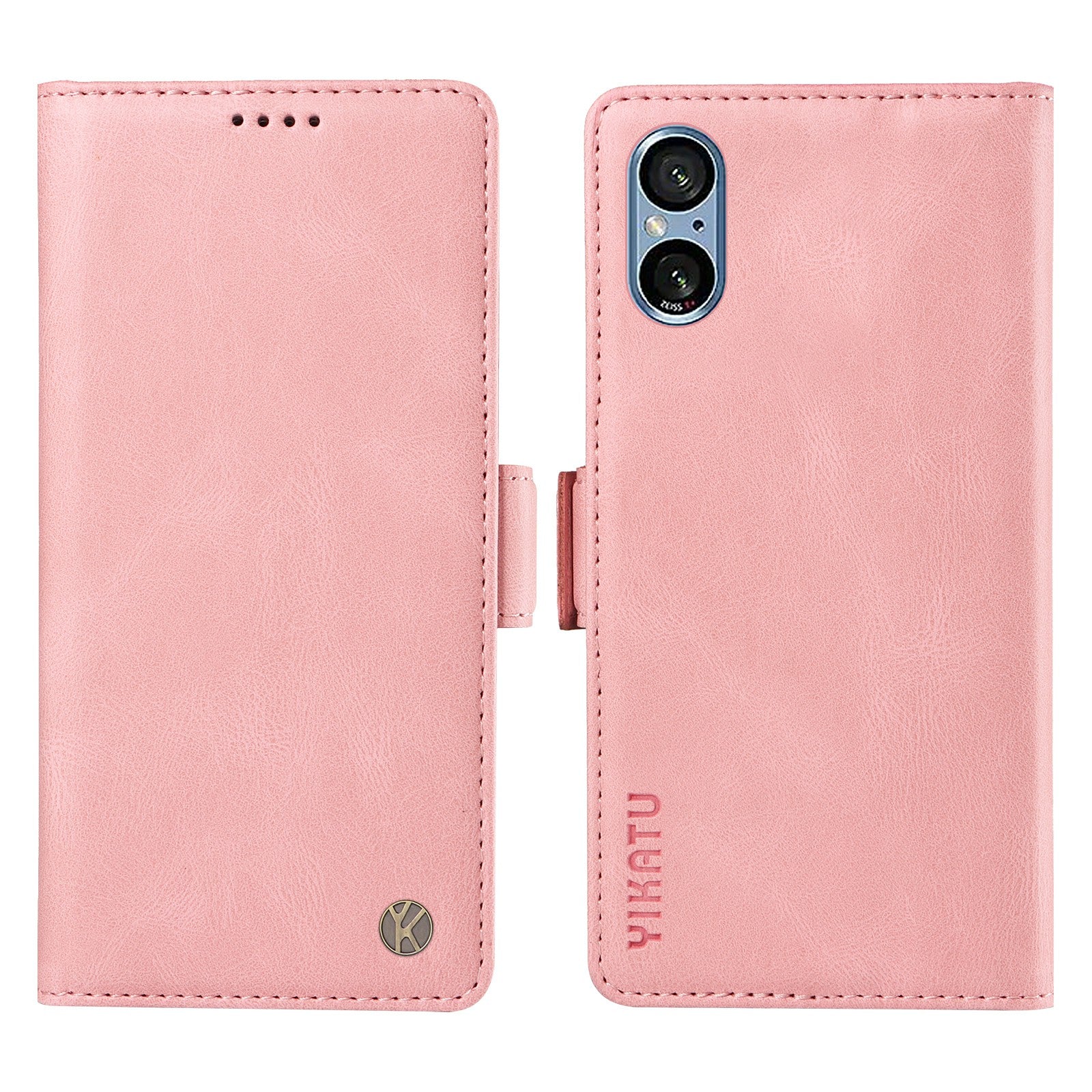 YIKATU YK-005 For Sony Xperia 5 V Leather Phone Case Folding Stand Wallet Cover - Pink