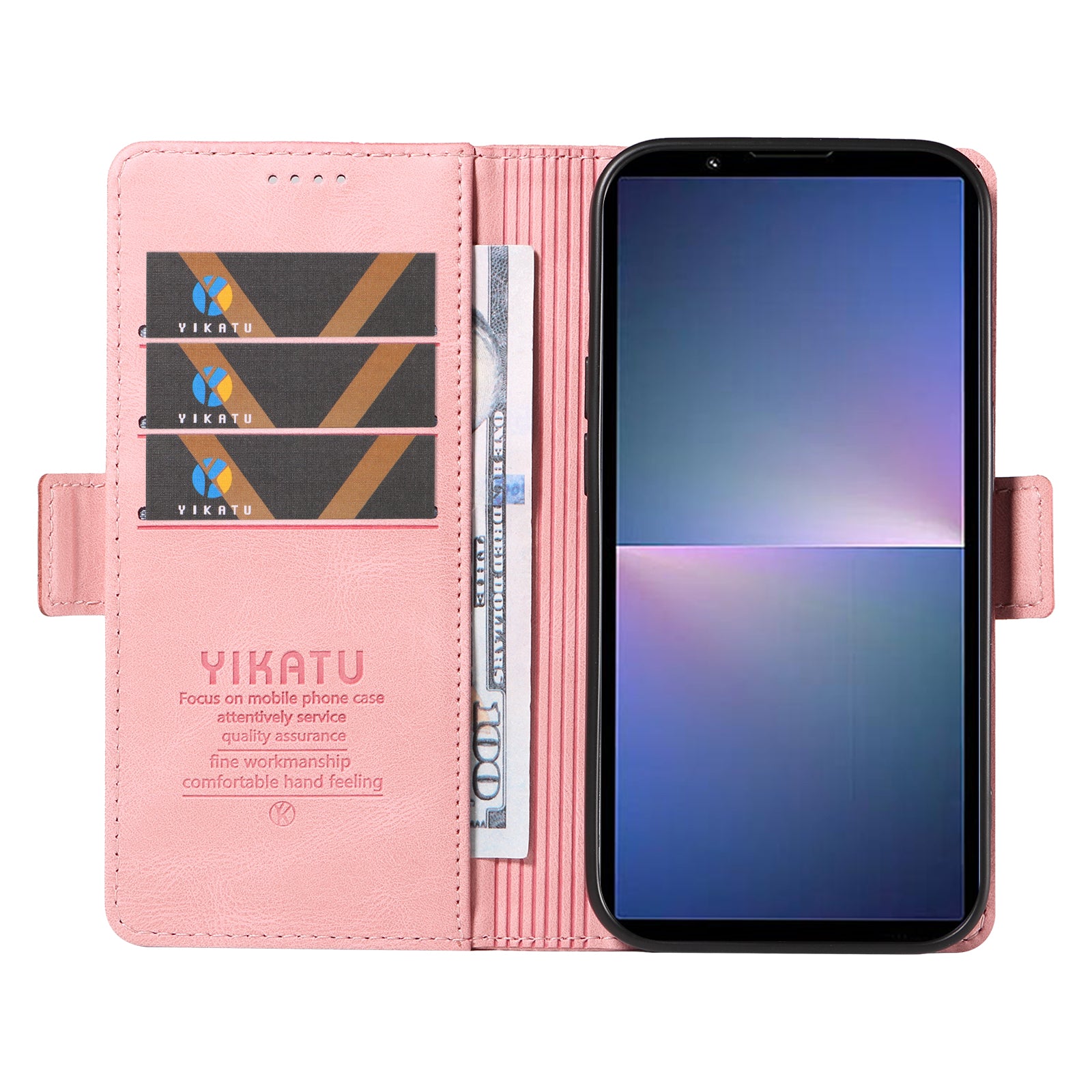 YIKATU YK-005 For Sony Xperia 5 V Leather Phone Case Folding Stand Wallet Cover - Pink