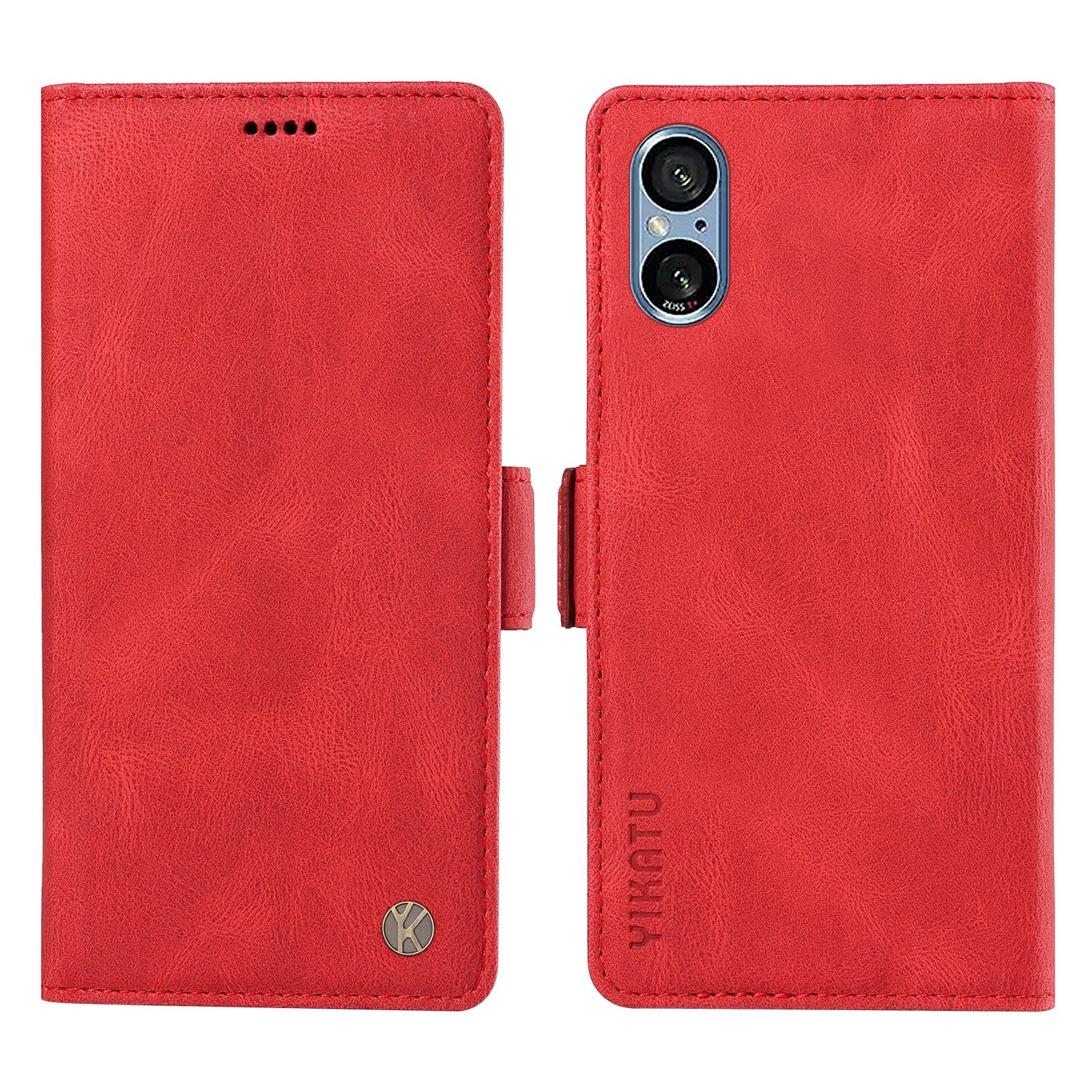 YIKATU YK-005 For Sony Xperia 5 V Leather Phone Case Folding Stand Wallet Cover - Red