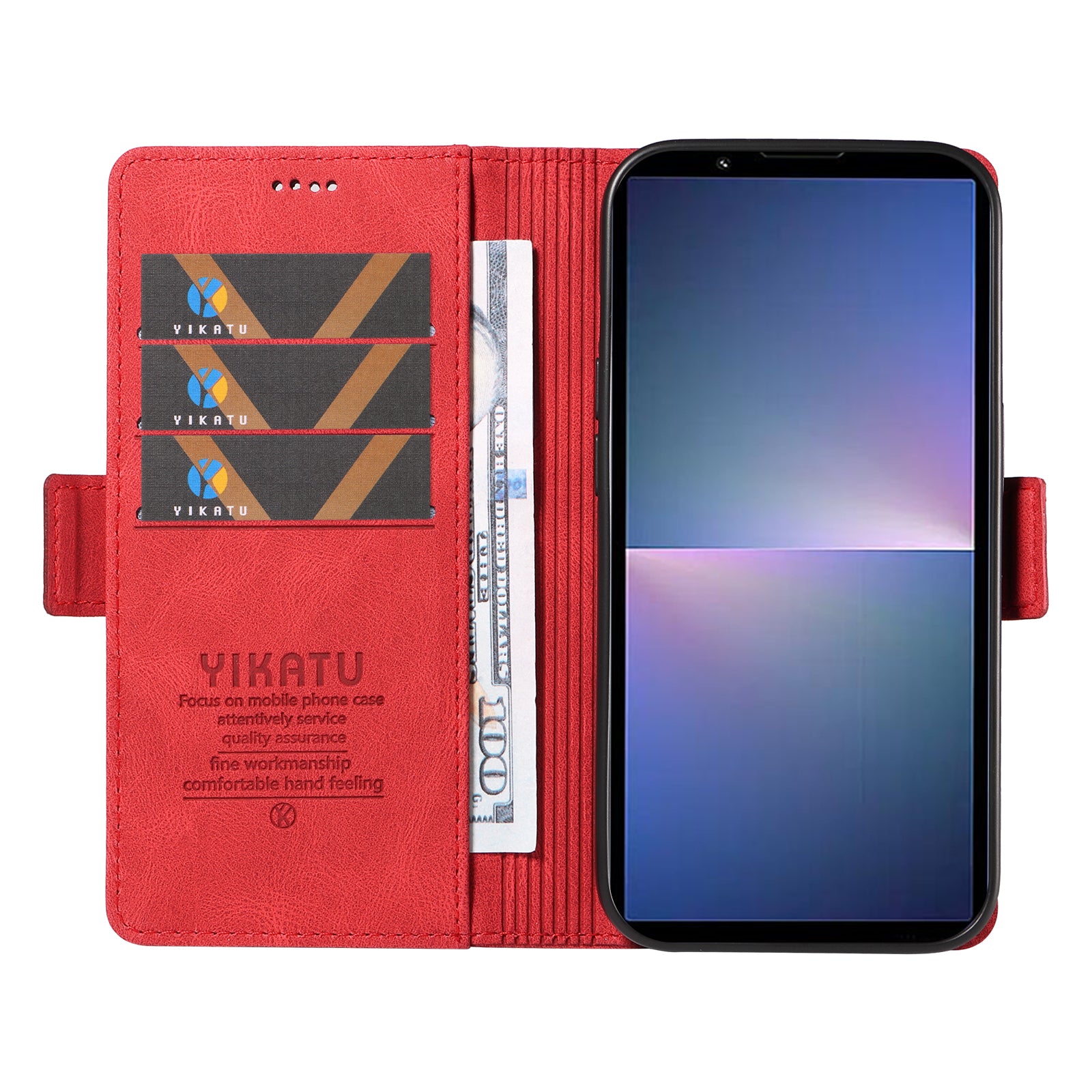 YIKATU YK-005 For Sony Xperia 5 V Leather Phone Case Folding Stand Wallet Cover - Red