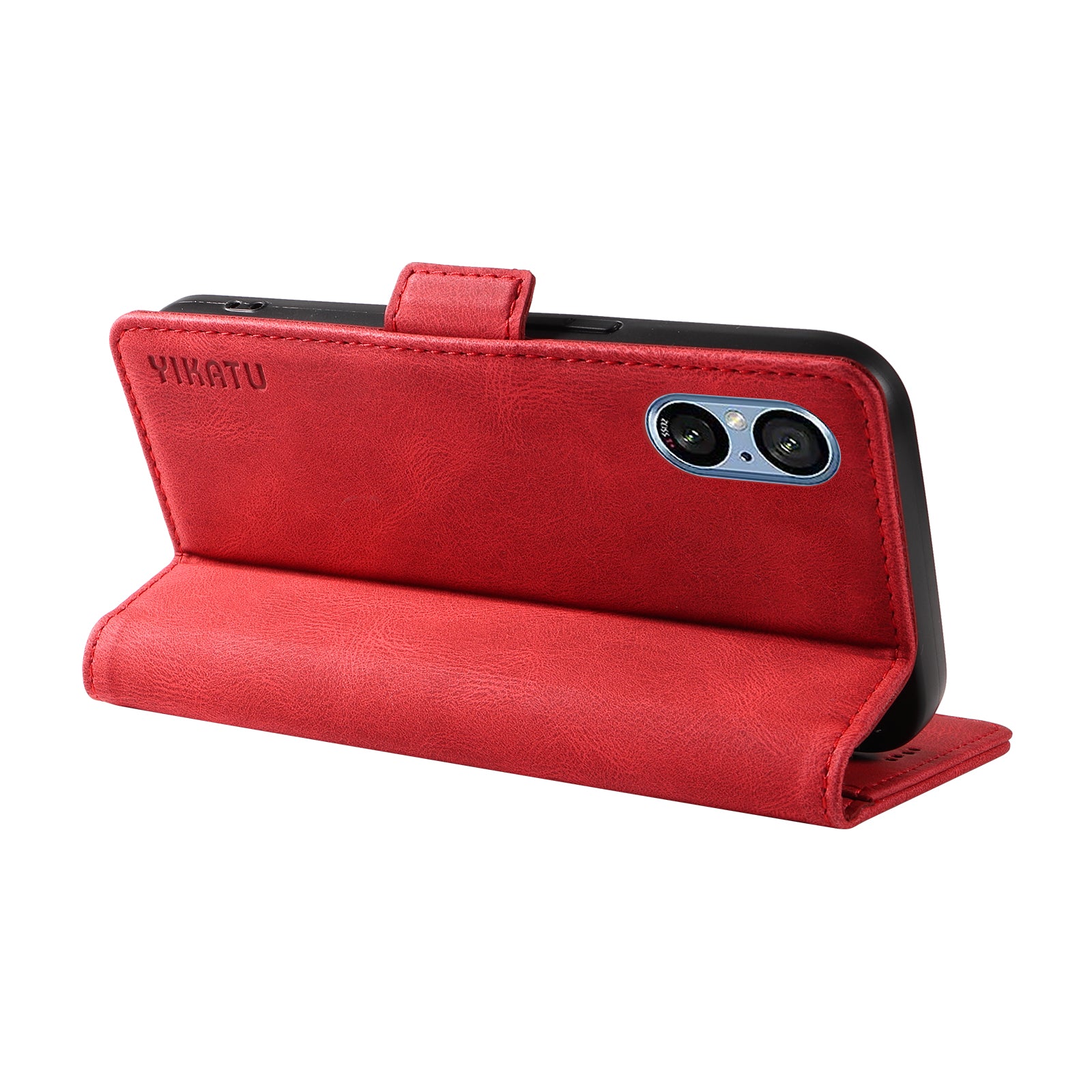 YIKATU YK-005 For Sony Xperia 5 V Leather Phone Case Folding Stand Wallet Cover - Red