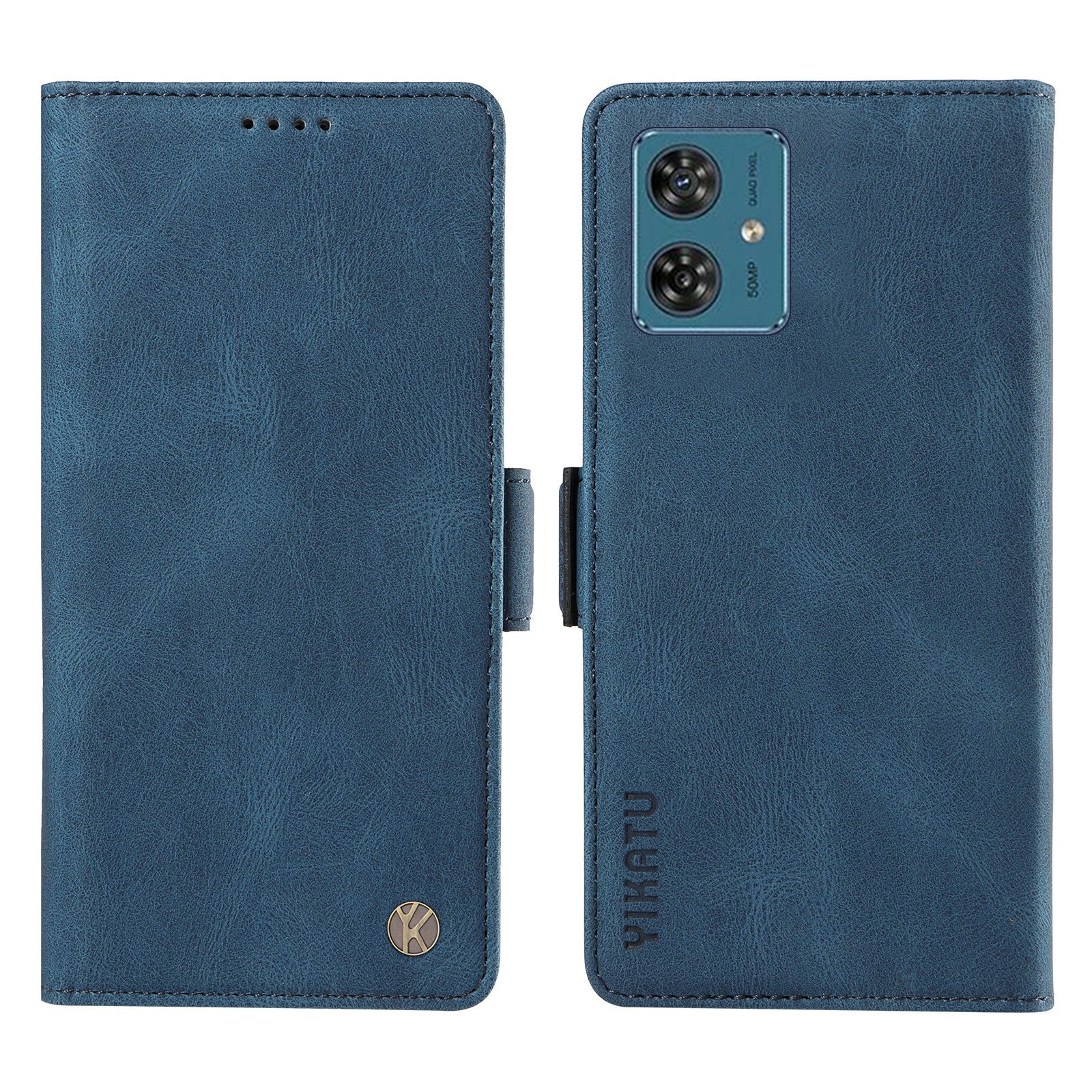 YIKATU YK-005 For Motorola Moto G54 5G Cell Phone Leather Case Stand Wallet Cover - Blue