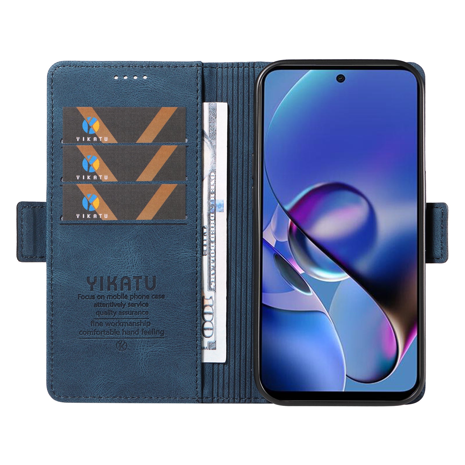 YIKATU YK-005 For Motorola Moto G54 5G Cell Phone Leather Case Stand Wallet Cover - Blue