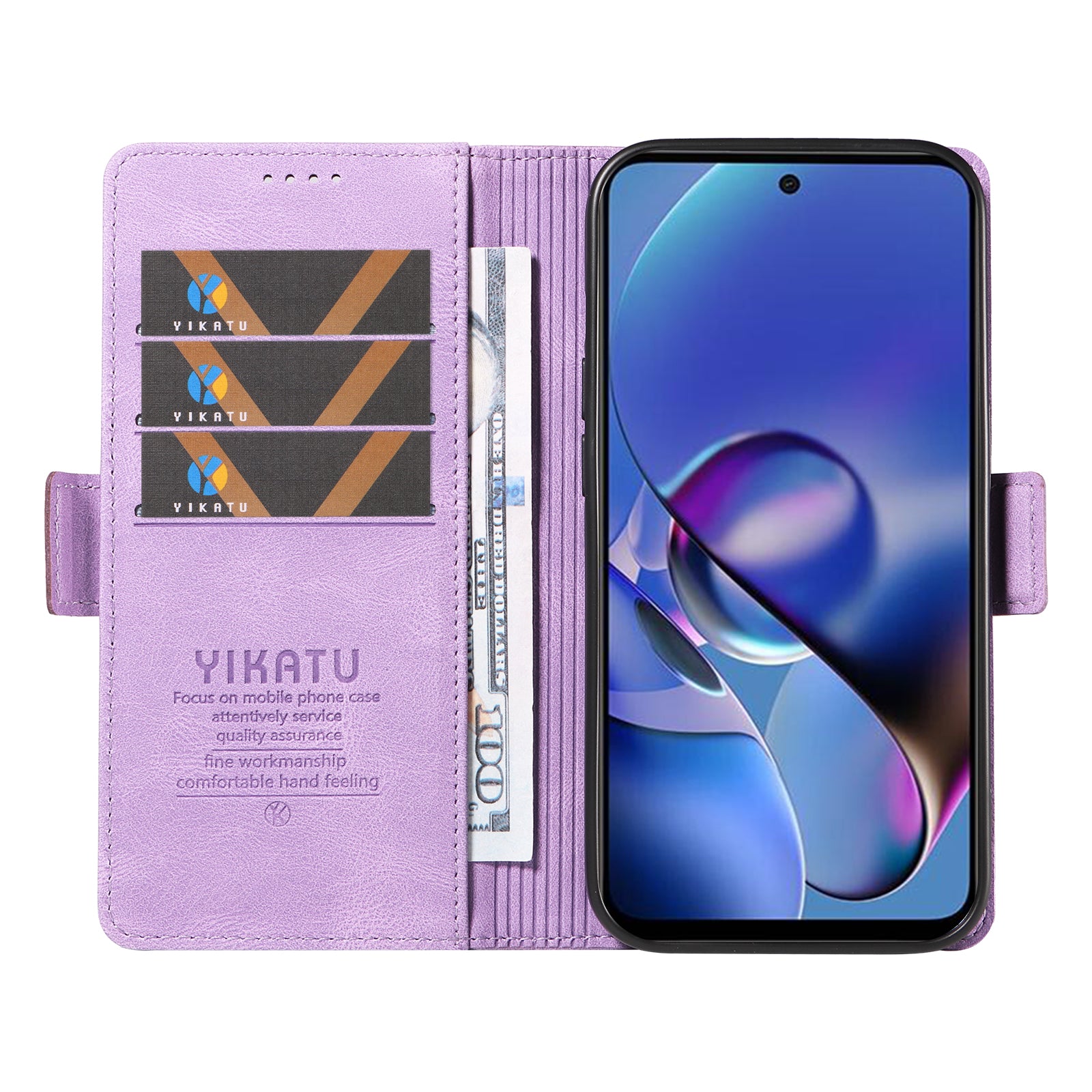 YIKATU YK-005 For Motorola Moto G54 5G Cell Phone Leather Case Stand Wallet Cover - Purple