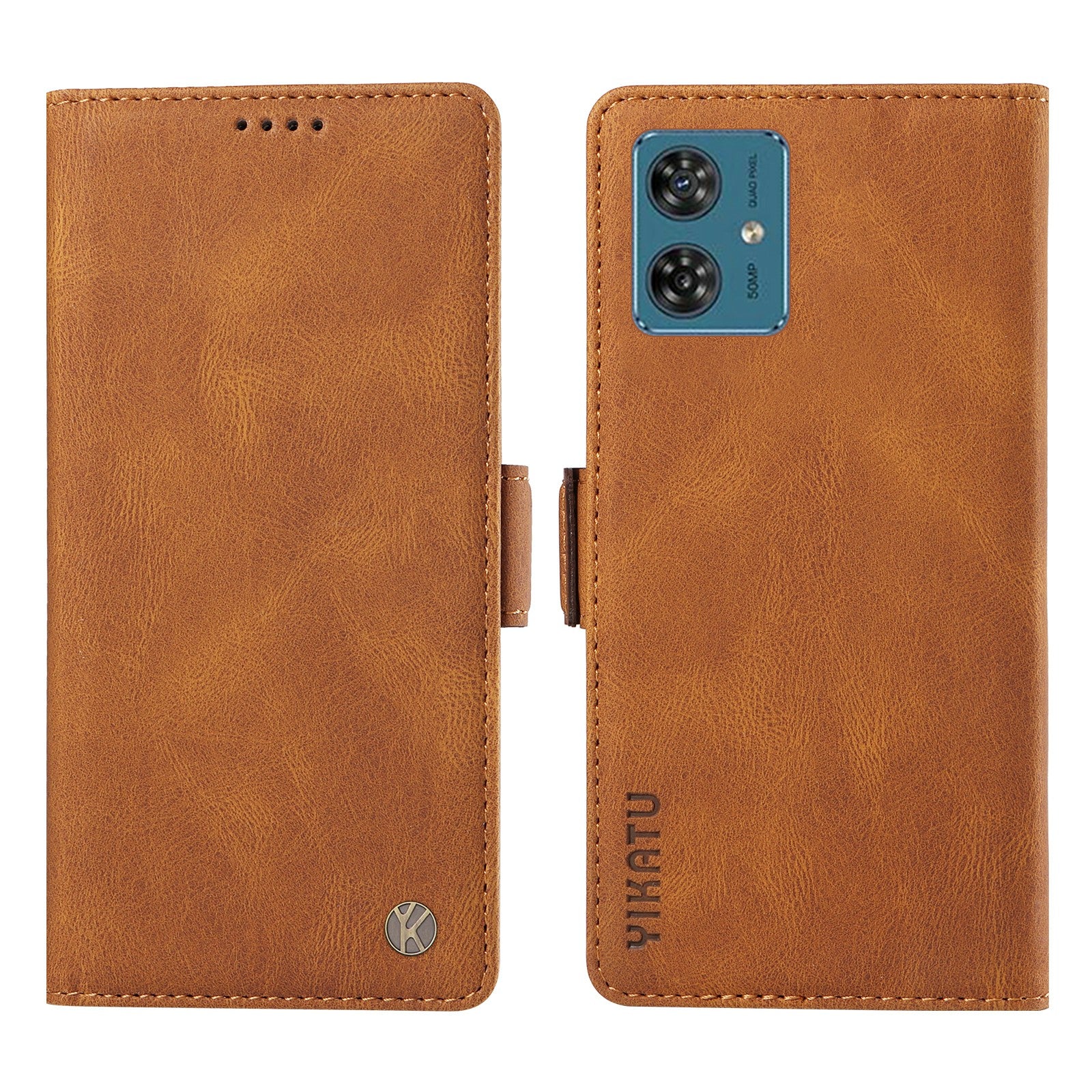 YIKATU YK-005 For Motorola Moto G54 5G Cell Phone Leather Case Stand Wallet Cover - Brown