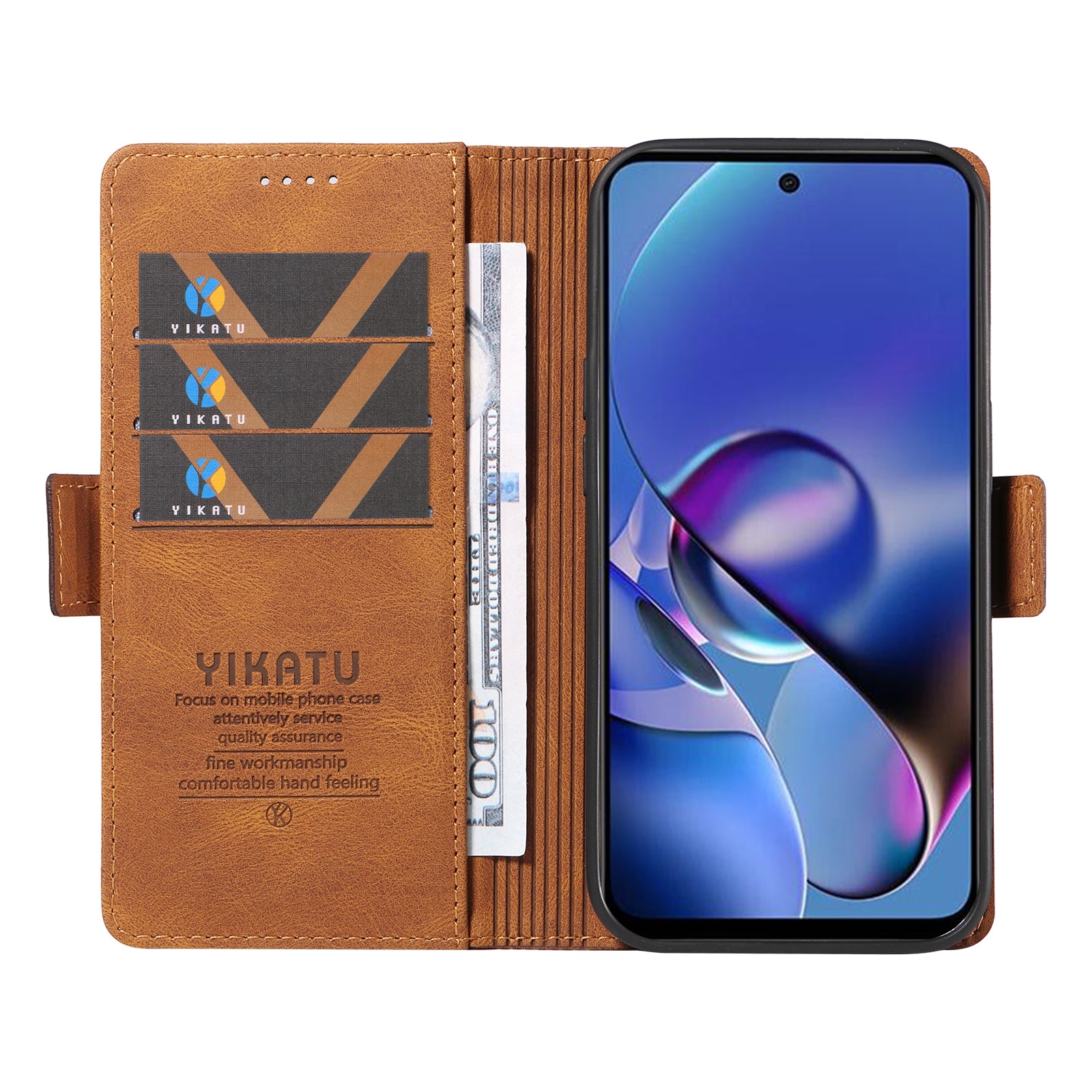 YIKATU YK-005 For Motorola Moto G54 5G Cell Phone Leather Case Stand Wallet Cover - Brown