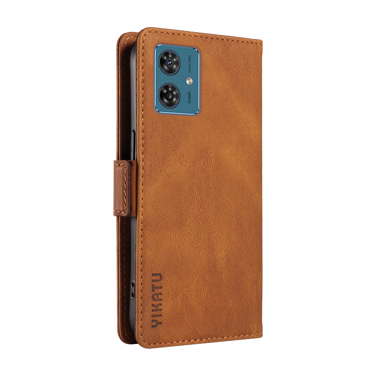 YIKATU YK-005 For Motorola Moto G54 5G Cell Phone Leather Case Stand Wallet Cover - Brown