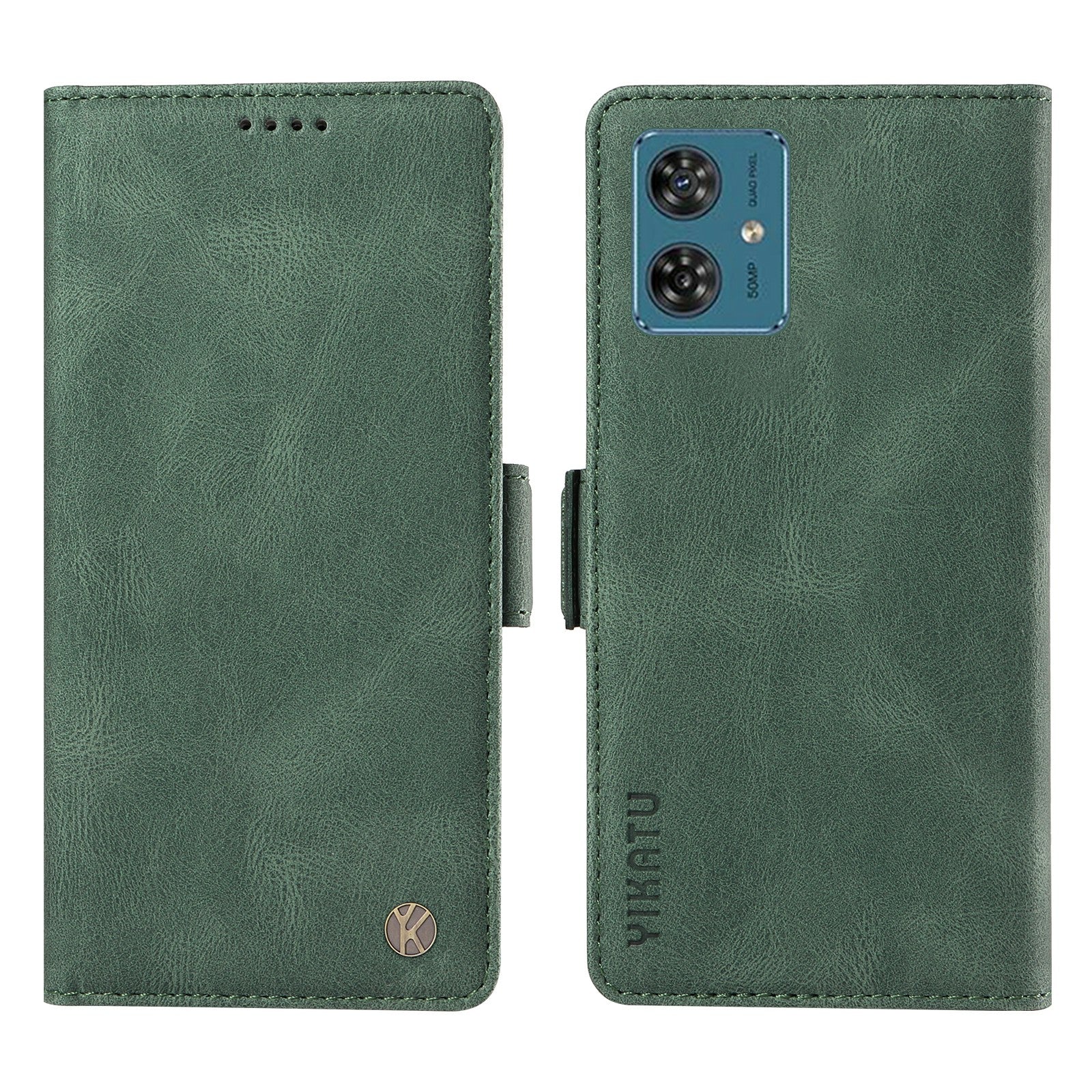 YIKATU YK-005 For Motorola Moto G54 5G Cell Phone Leather Case Stand Wallet Cover - Green