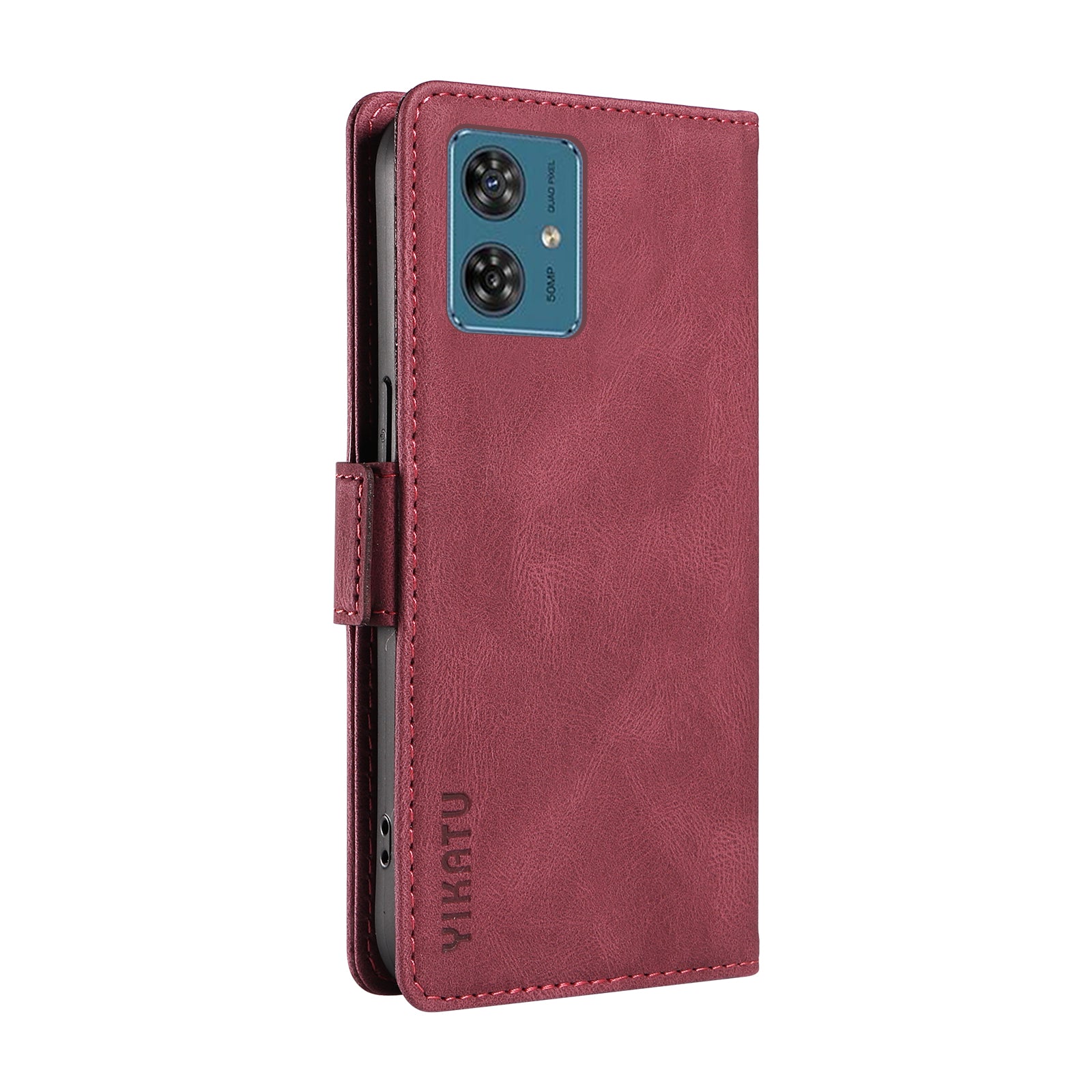 YIKATU YK-005 For Motorola Moto G54 5G Cell Phone Leather Case Stand Wallet Cover - Wine Red