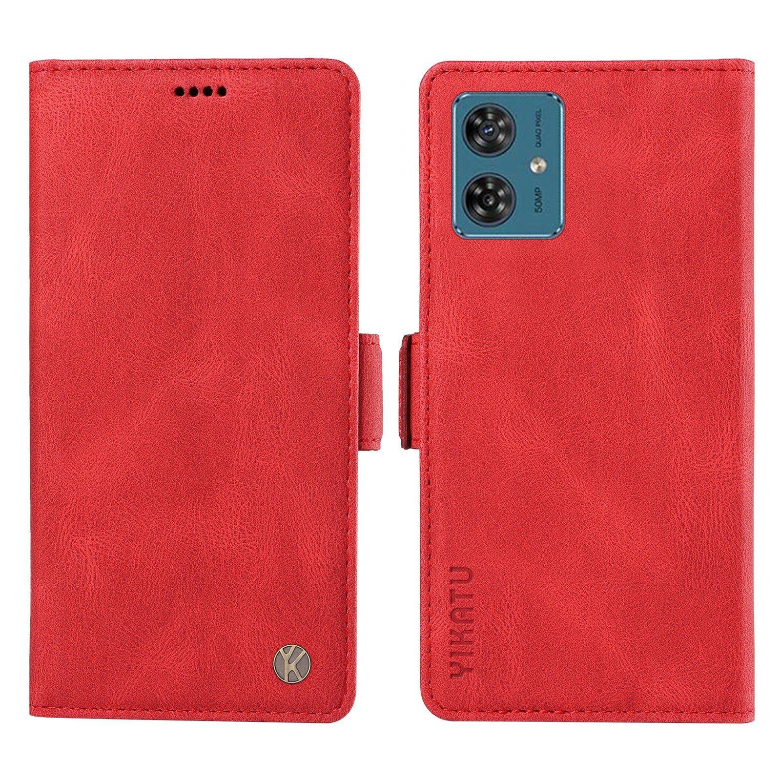 YIKATU YK-005 For Motorola Moto G54 5G Cell Phone Leather Case Stand Wallet Cover - Red