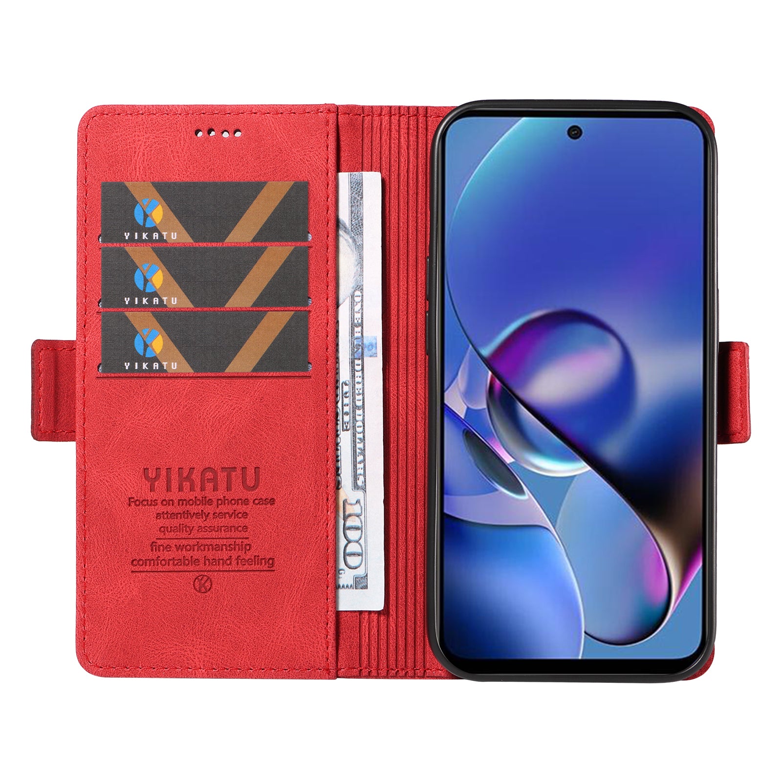 YIKATU YK-005 For Motorola Moto G54 5G Cell Phone Leather Case Stand Wallet Cover - Red