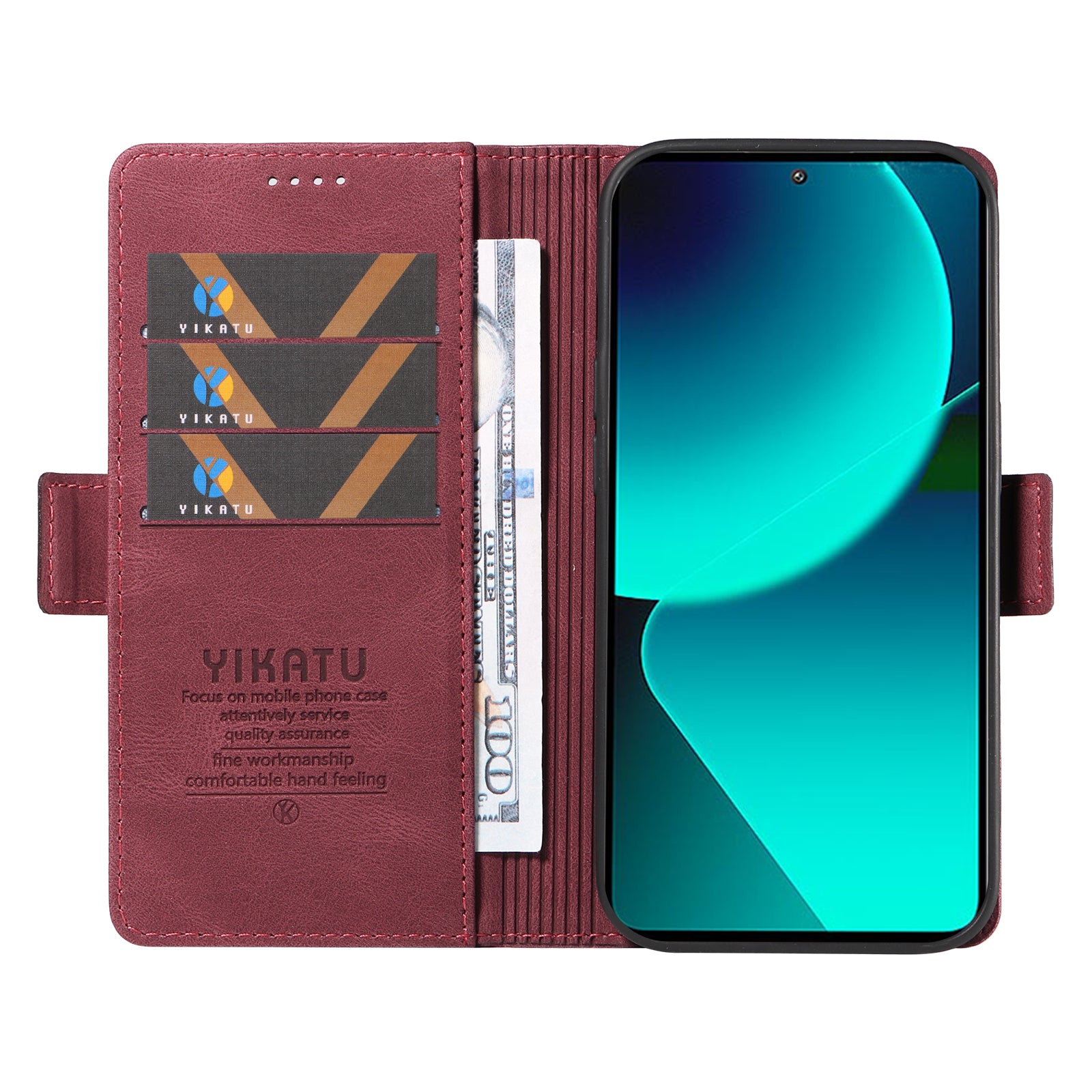 YIKATU YK-005 For Xiaomi 13T / 13T Pro / Redmi K60 Ultra Leather Phone Case Flip Stand Wallet Cover - Wine Red